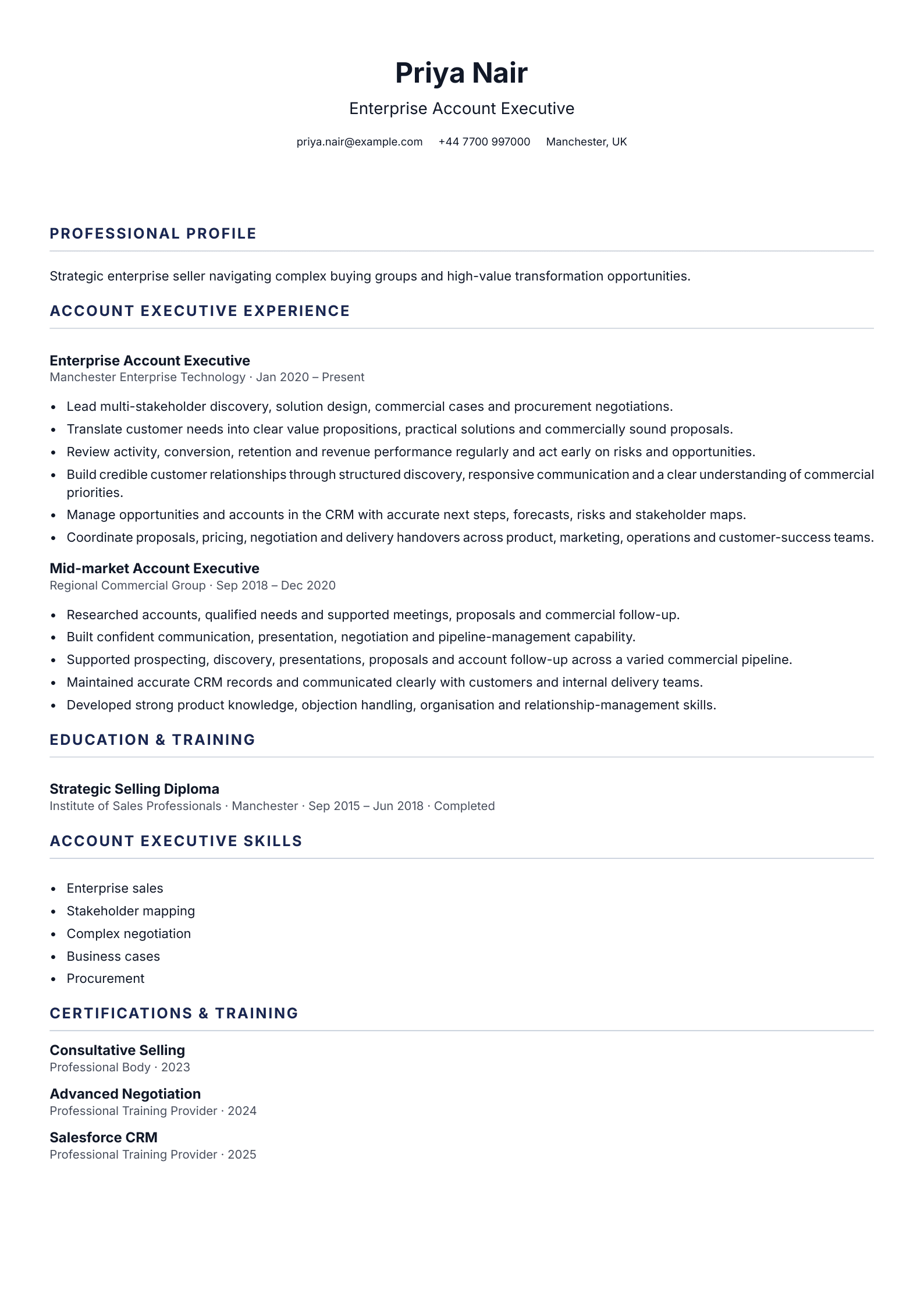 Enterprise Account Executive CV template