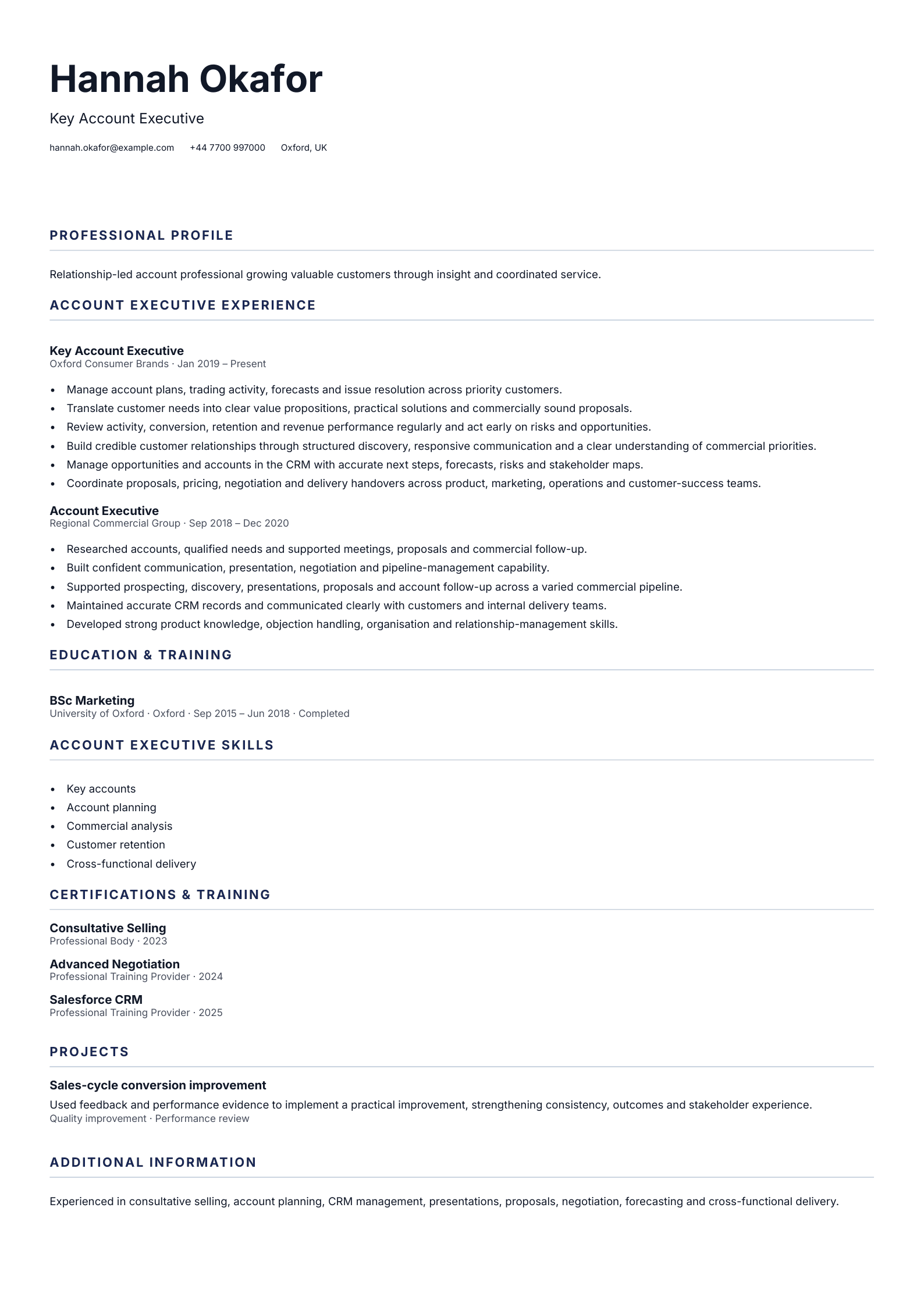 Key Account Executive CV template