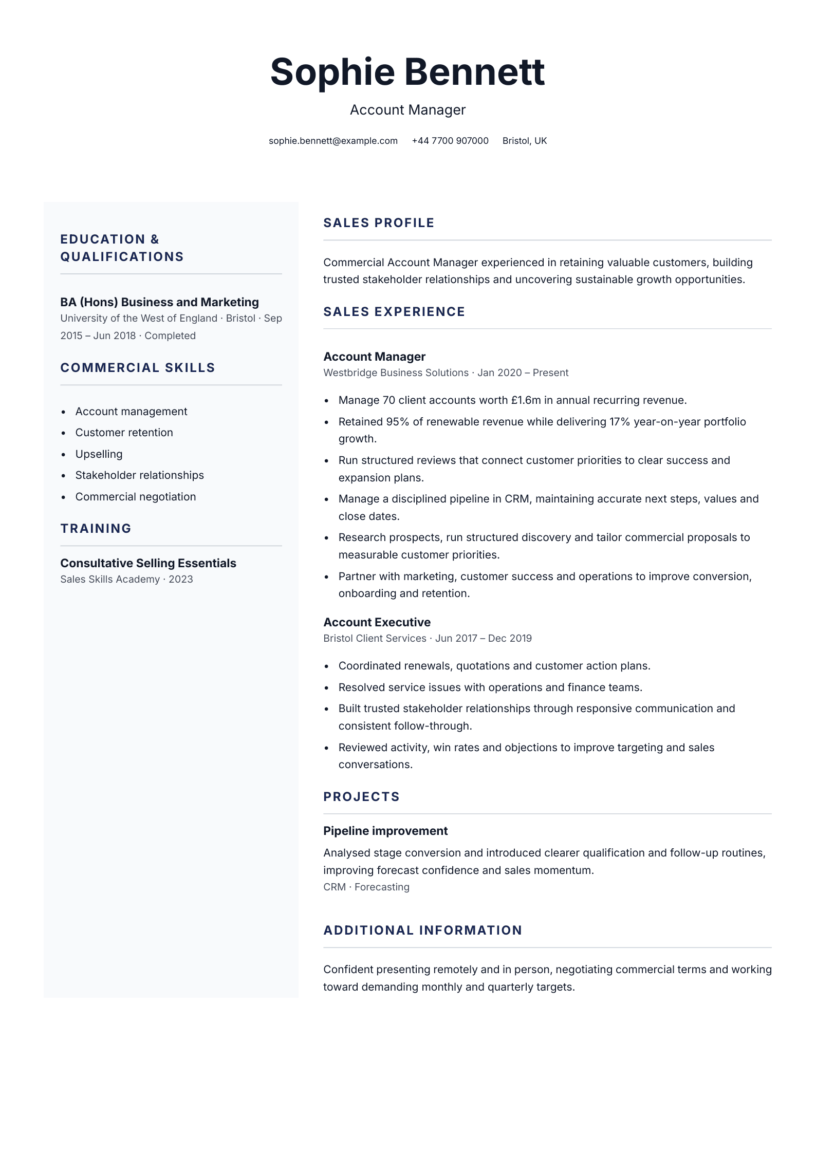 Account manager CV