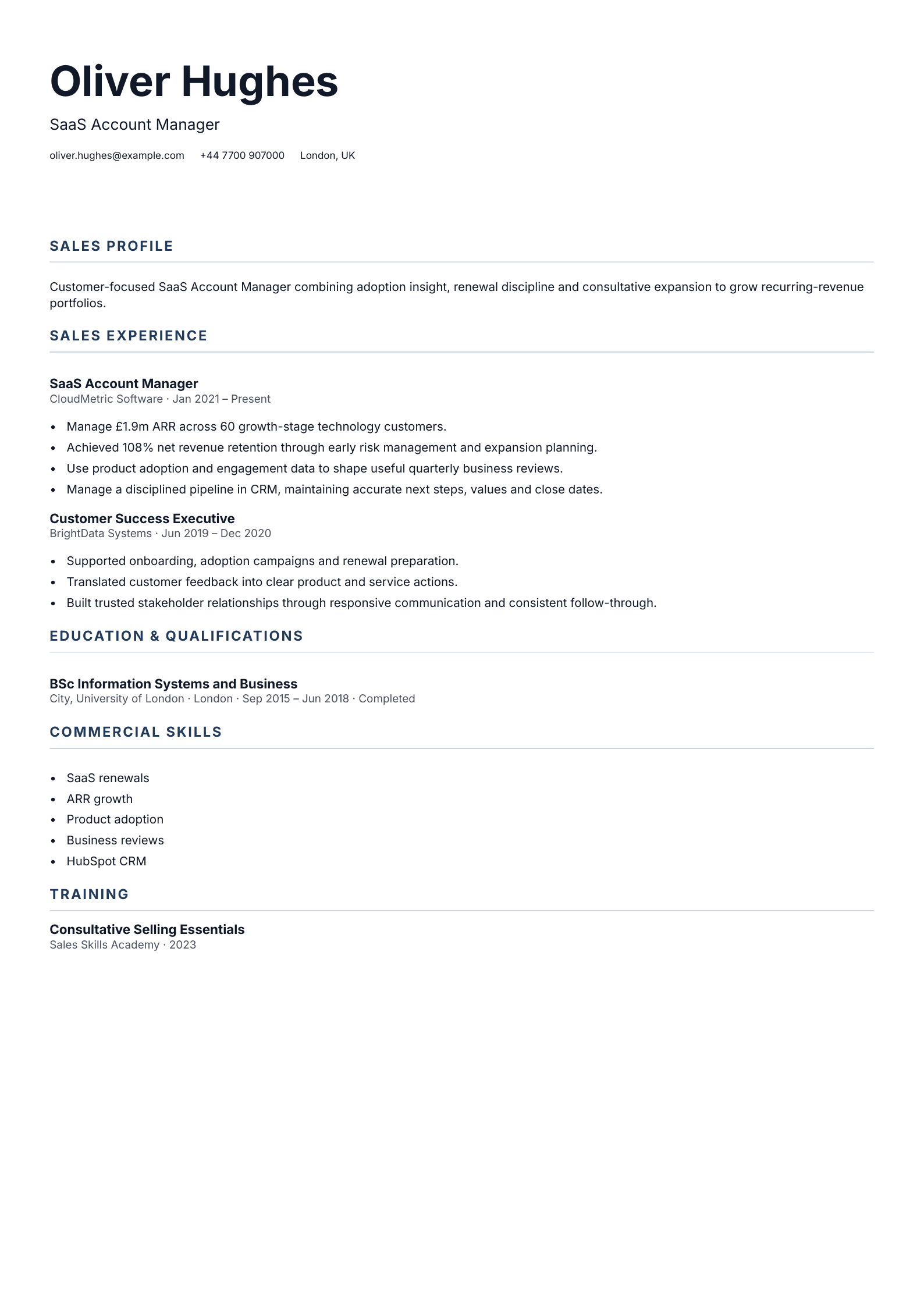 SaaS Account Manager CV template