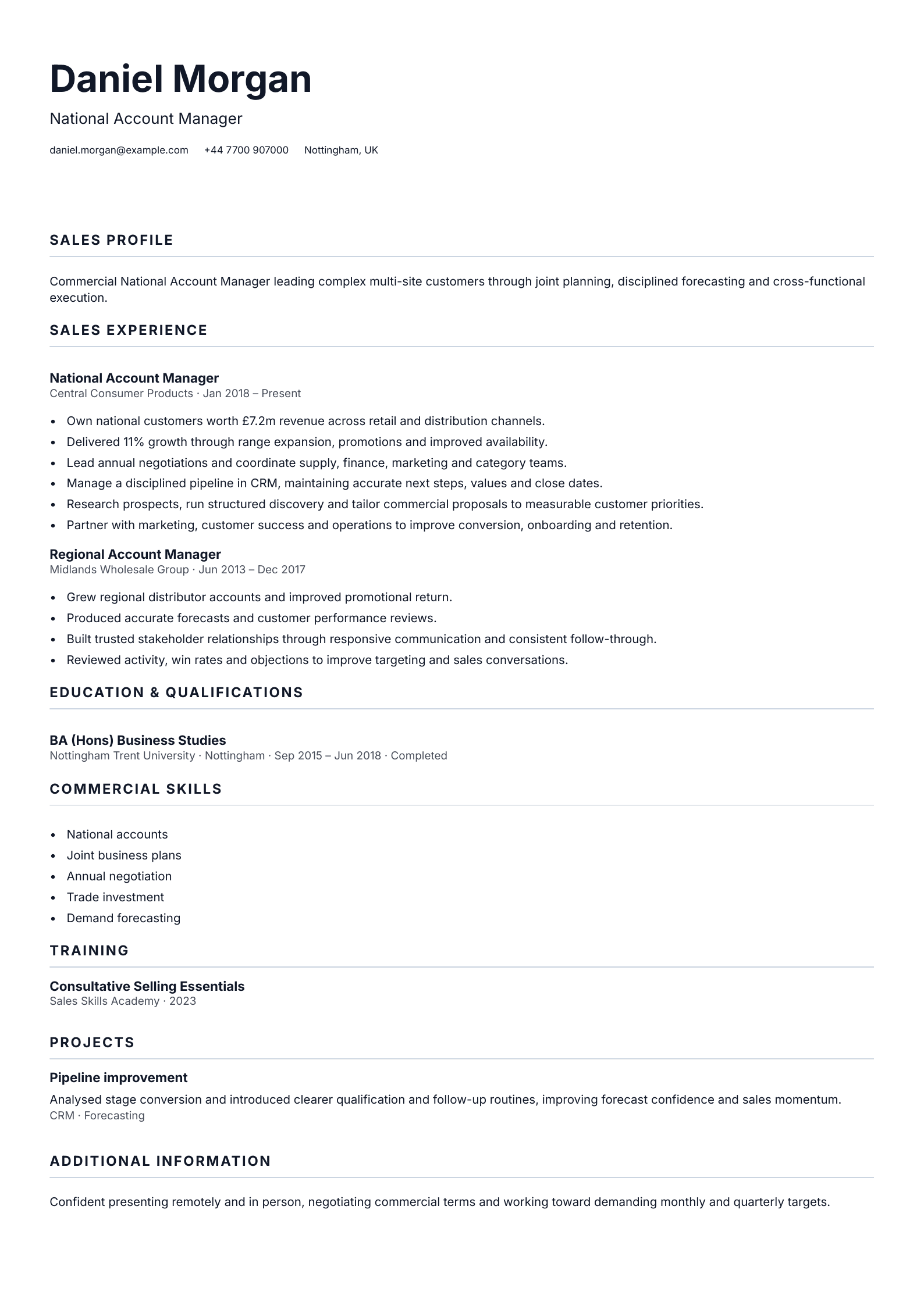 National Account Manager CV template