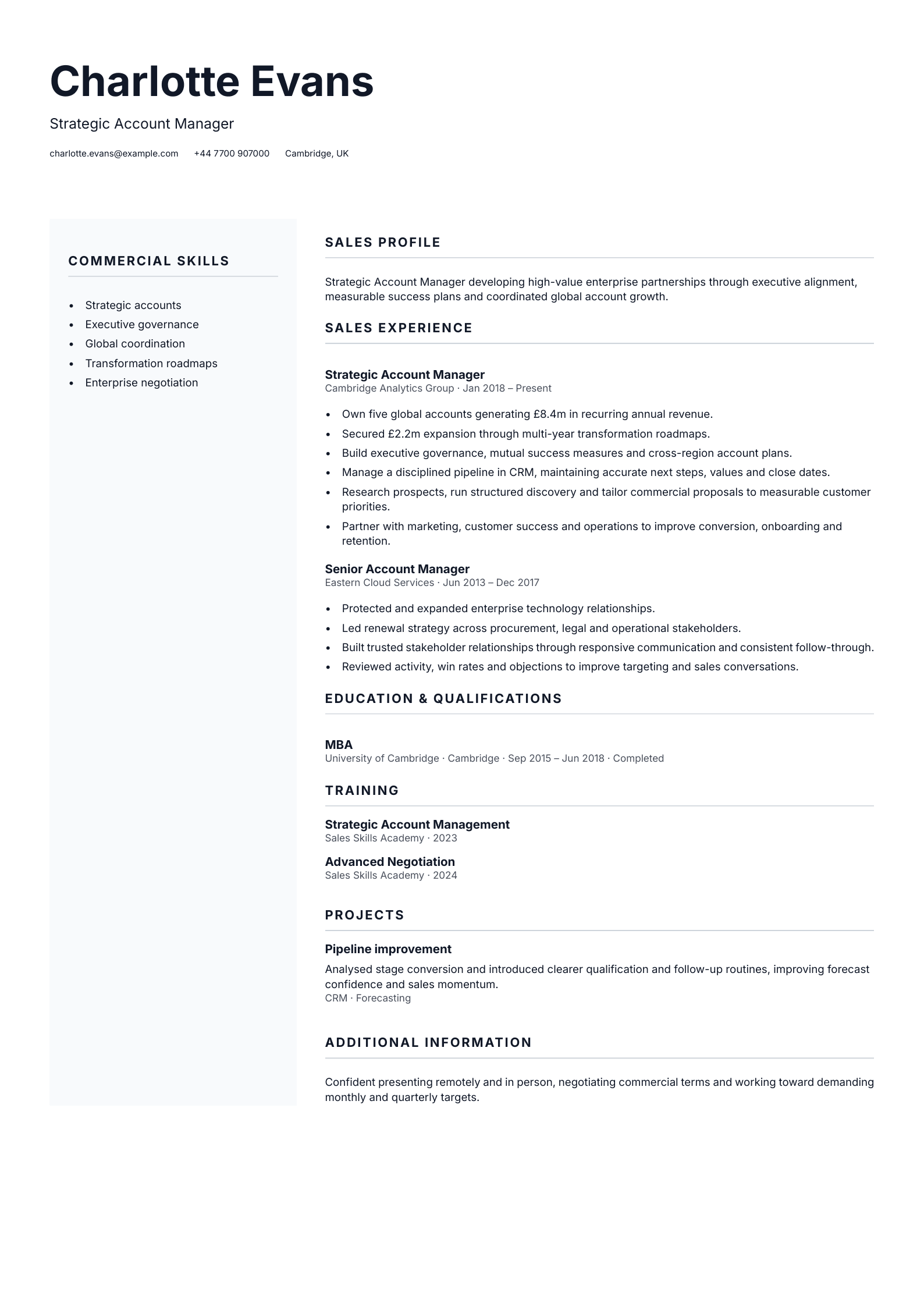Strategic Account Manager CV template
