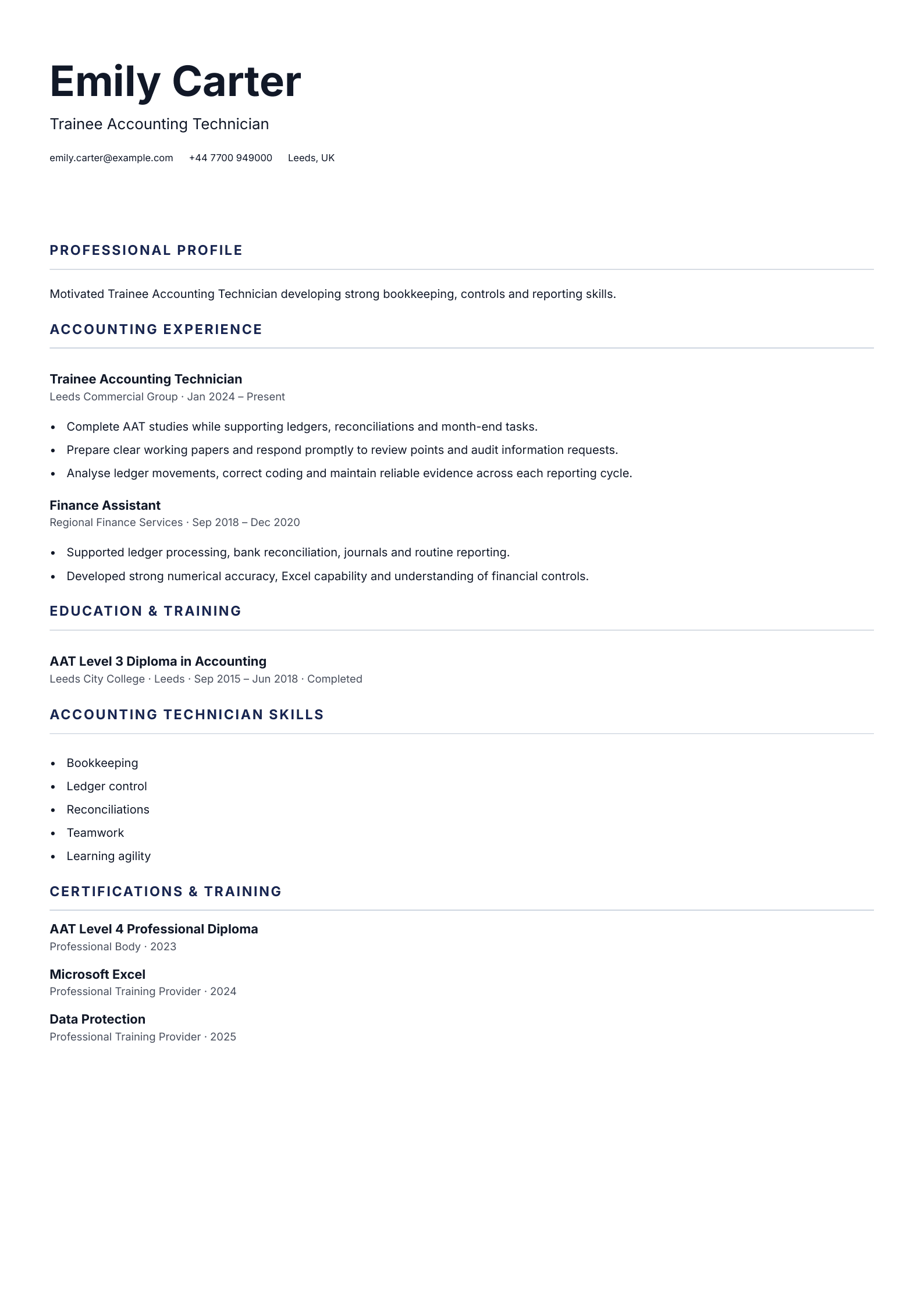 Trainee Accounting Technician CV template