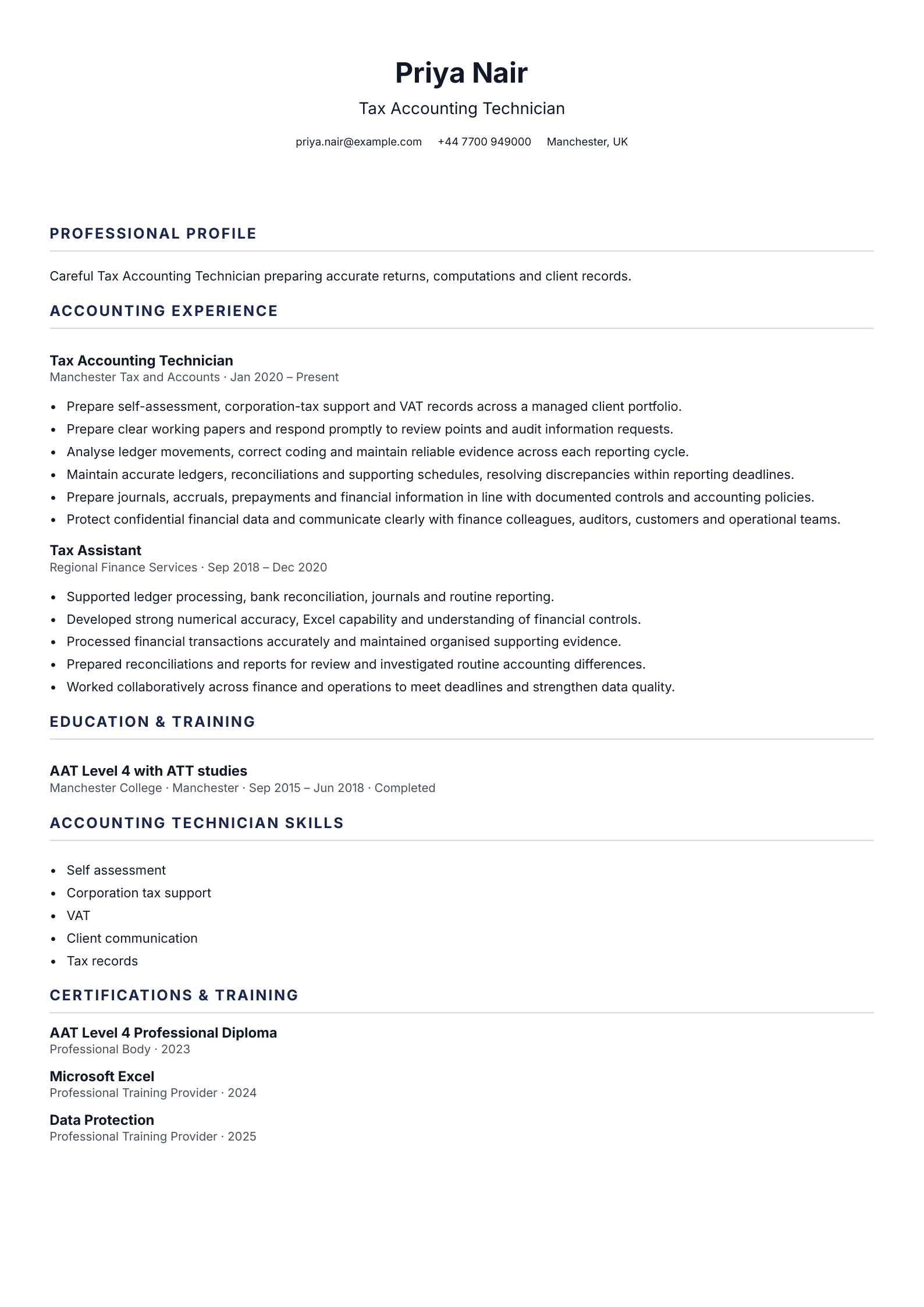 Tax Accounting Technician CV template