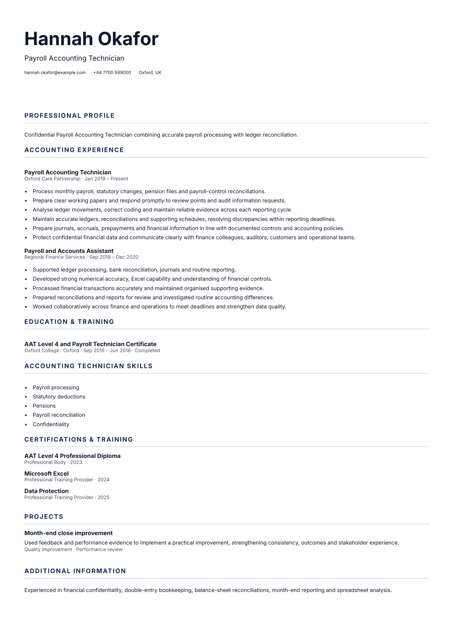 Payroll Accounting Technician CV template