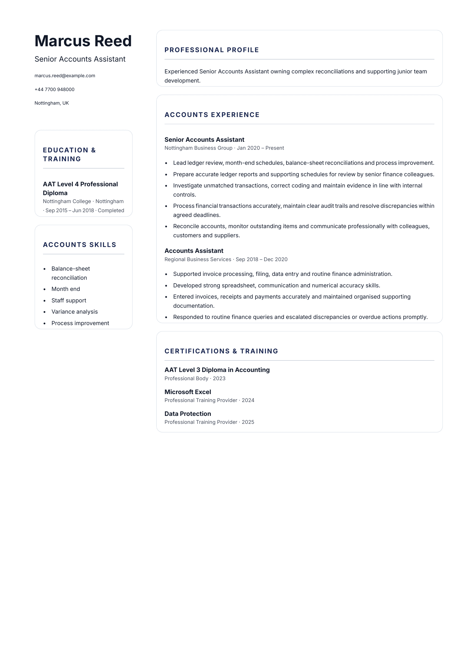 Senior Accounts Assistant CV template