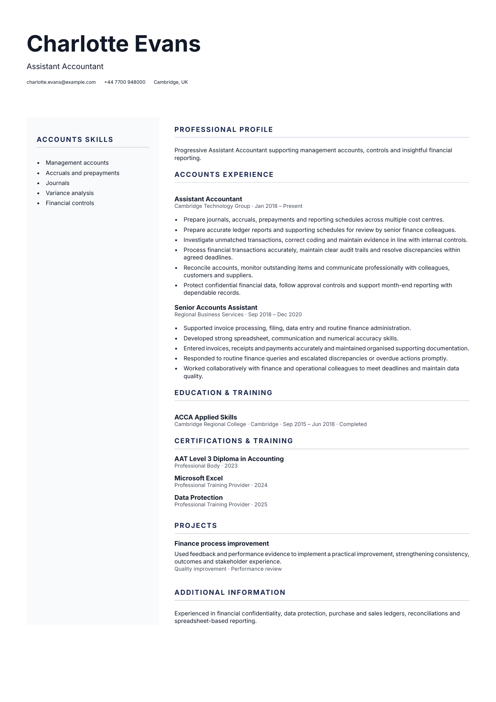 Assistant Accountant CV template