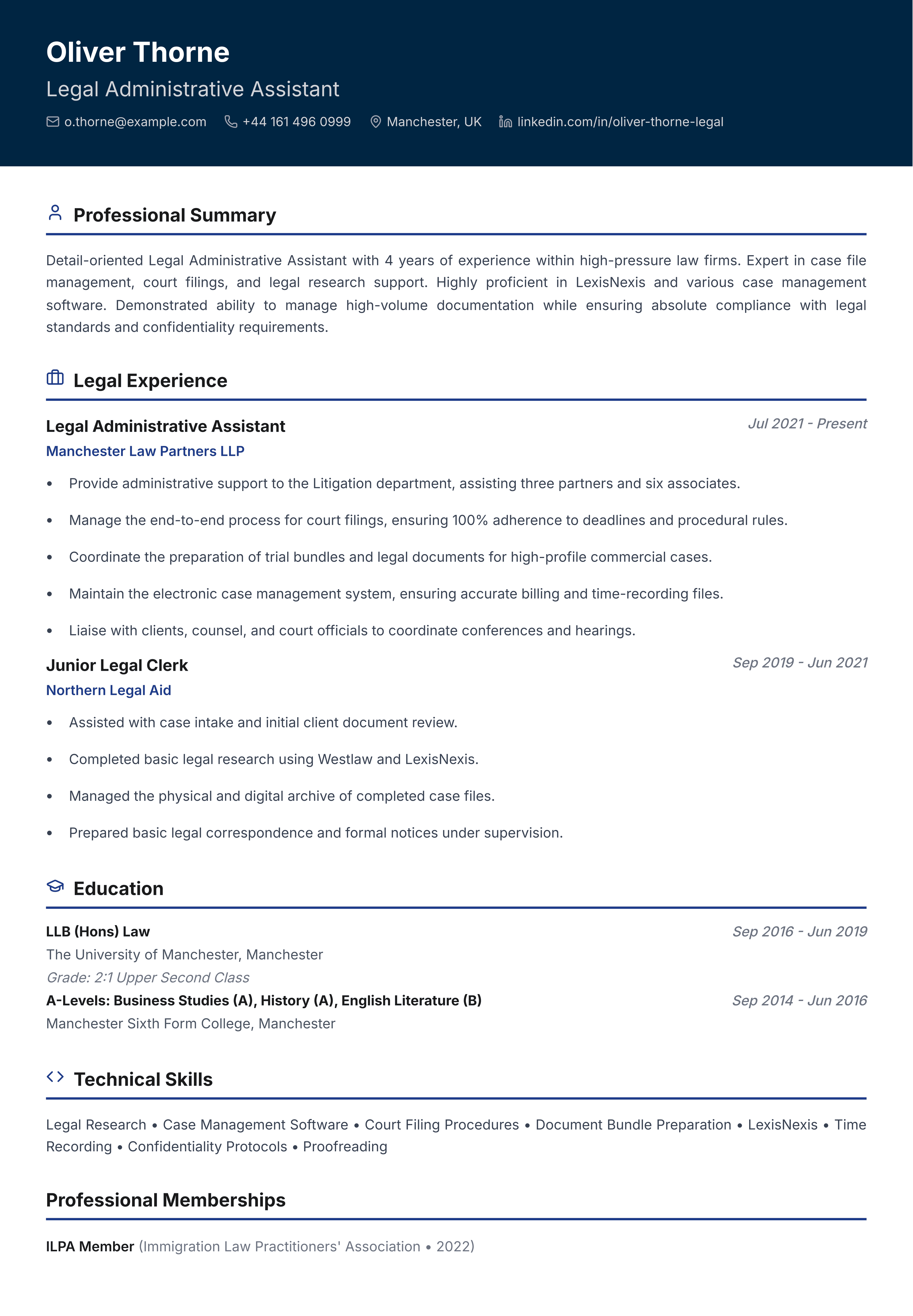 Legal Admin Specialist template