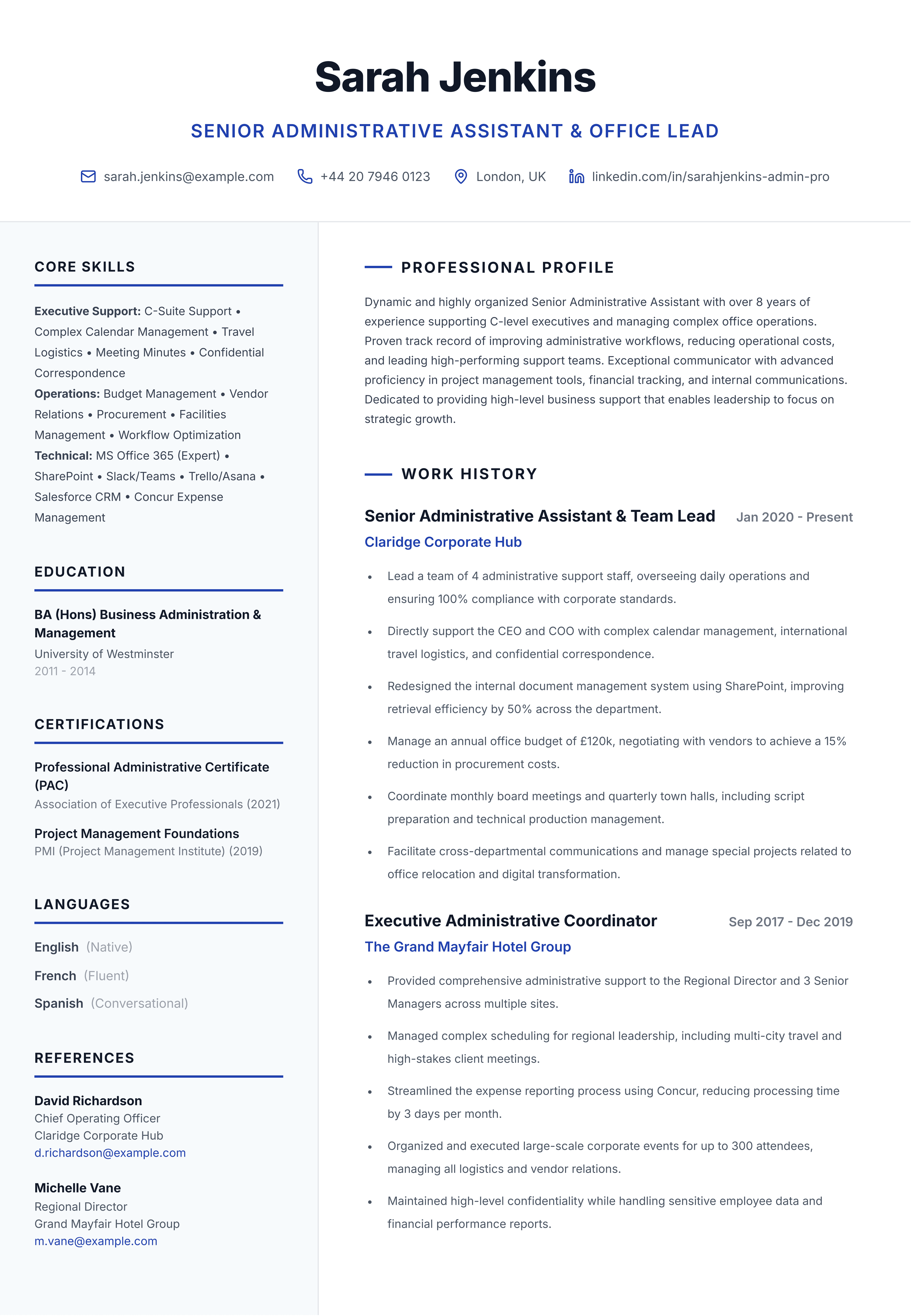 Senior Administrative Pro template