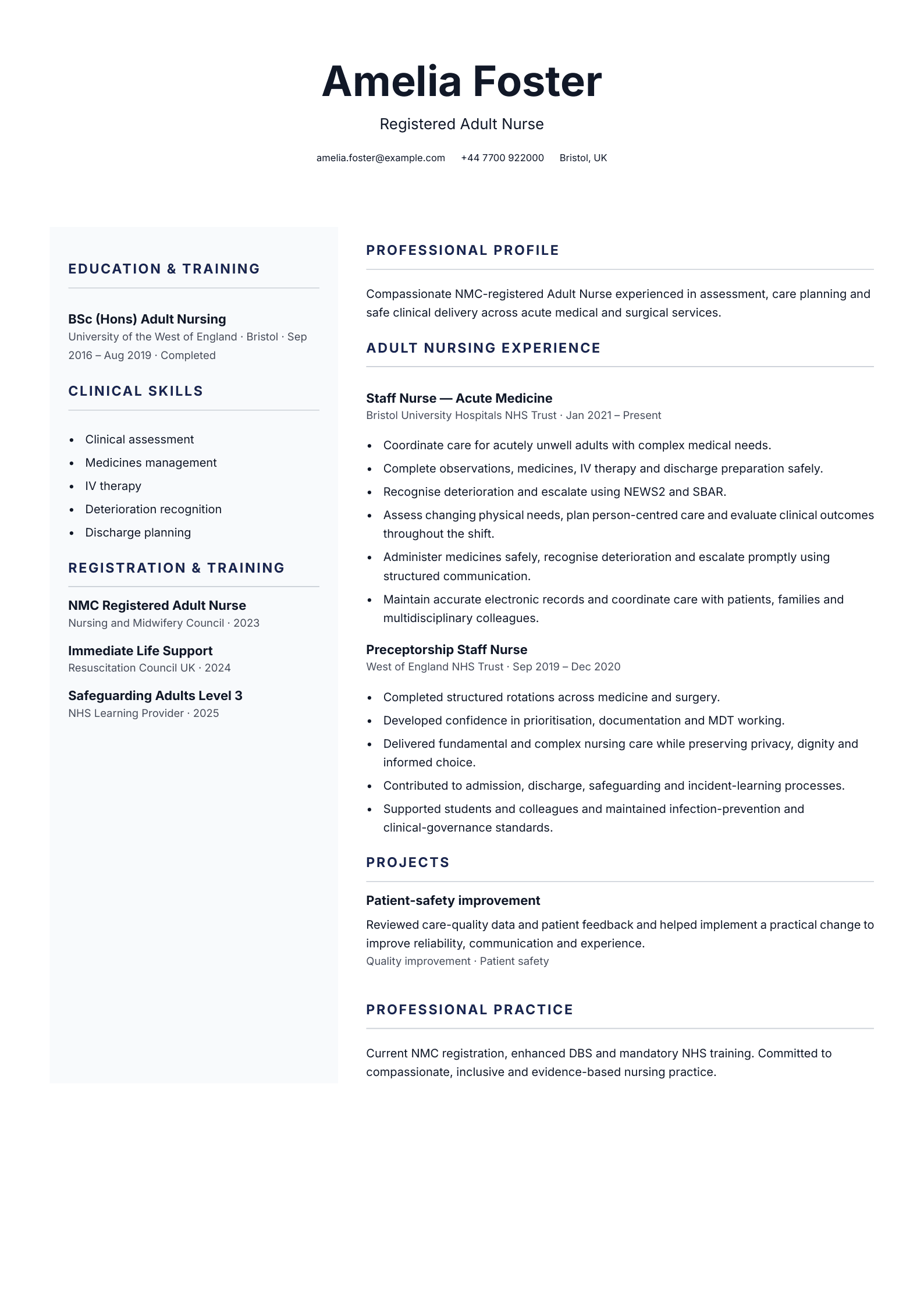 Adult nurse CV