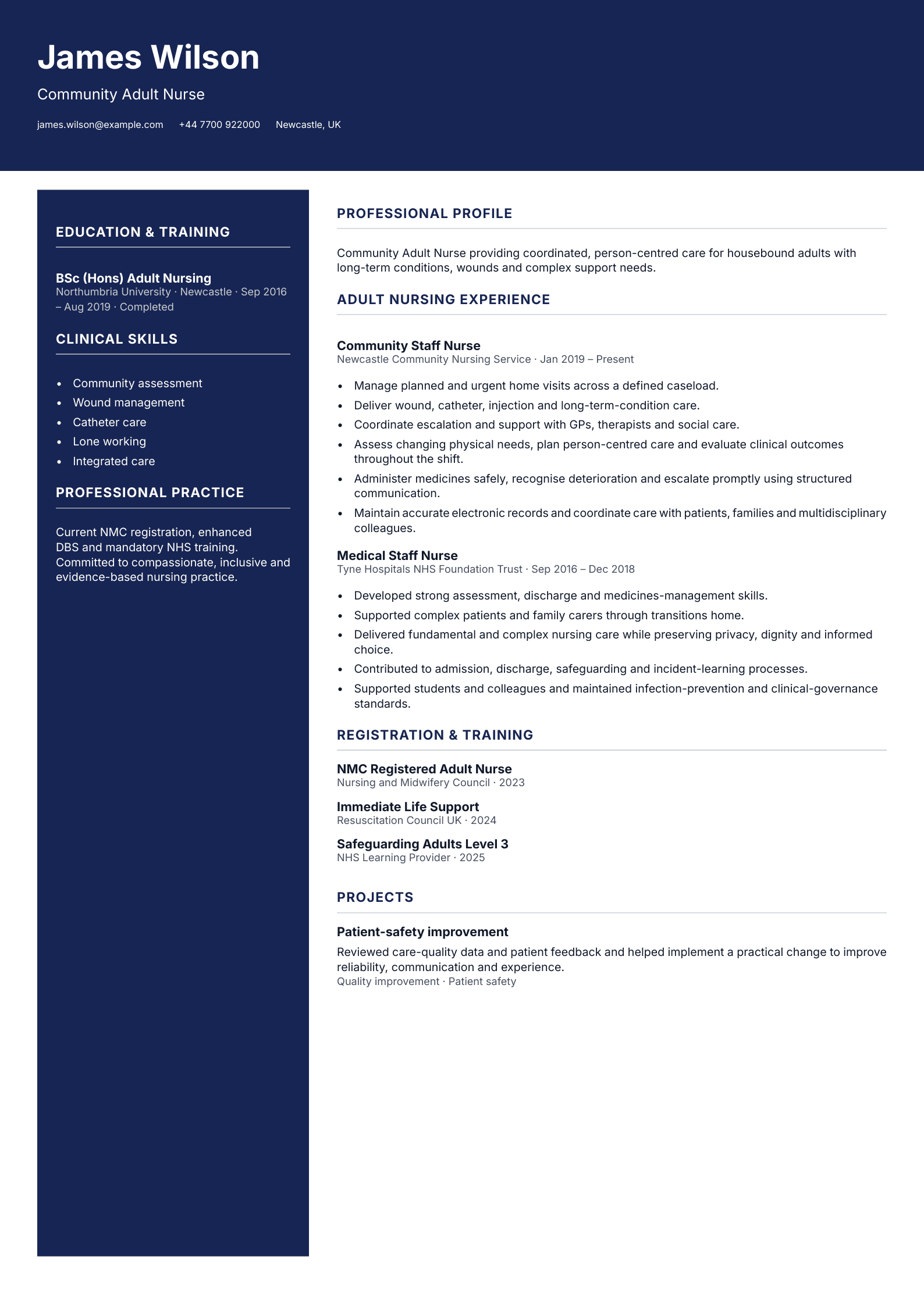 Community Adult Nurse CV template