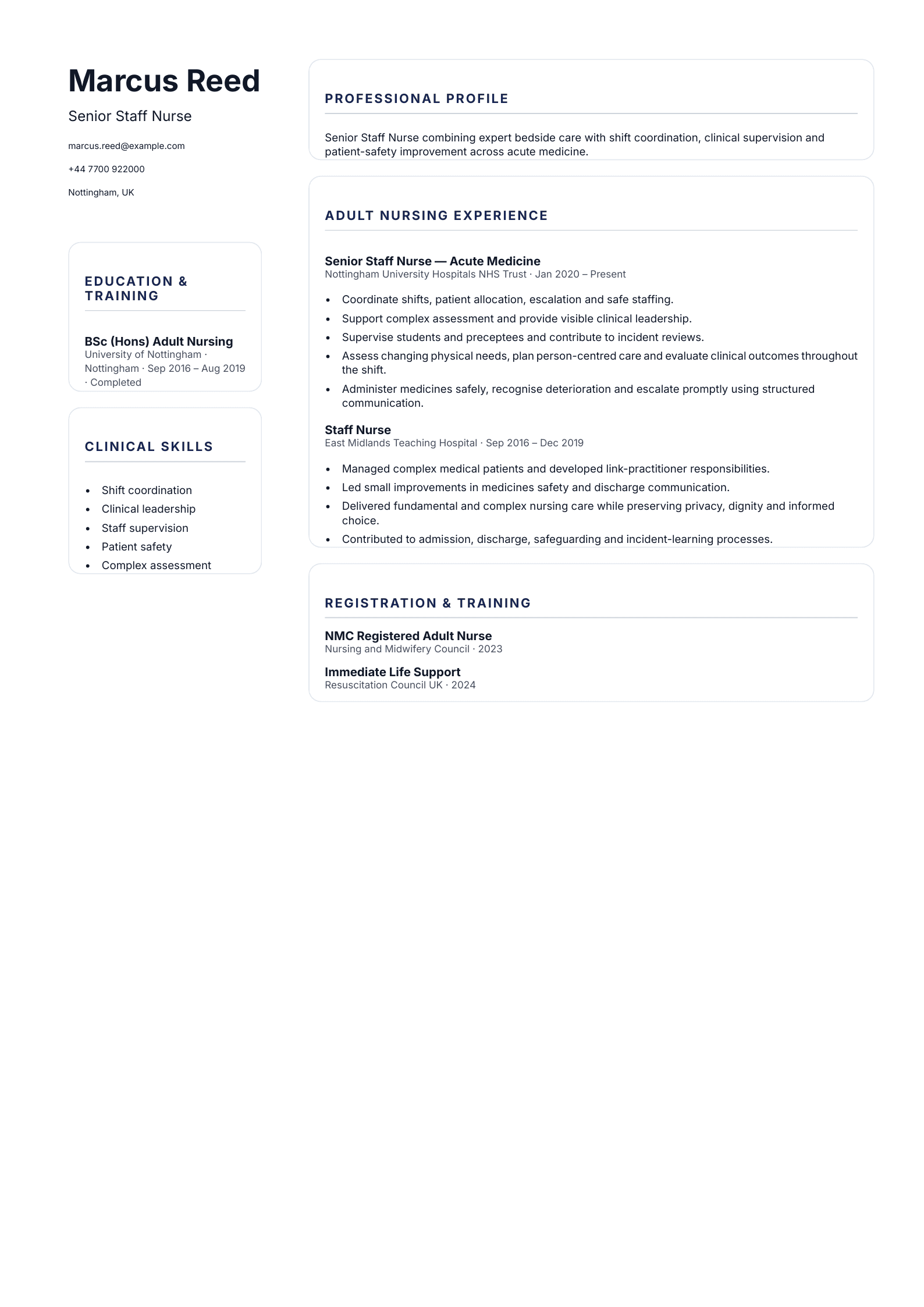 Senior Staff Nurse CV template