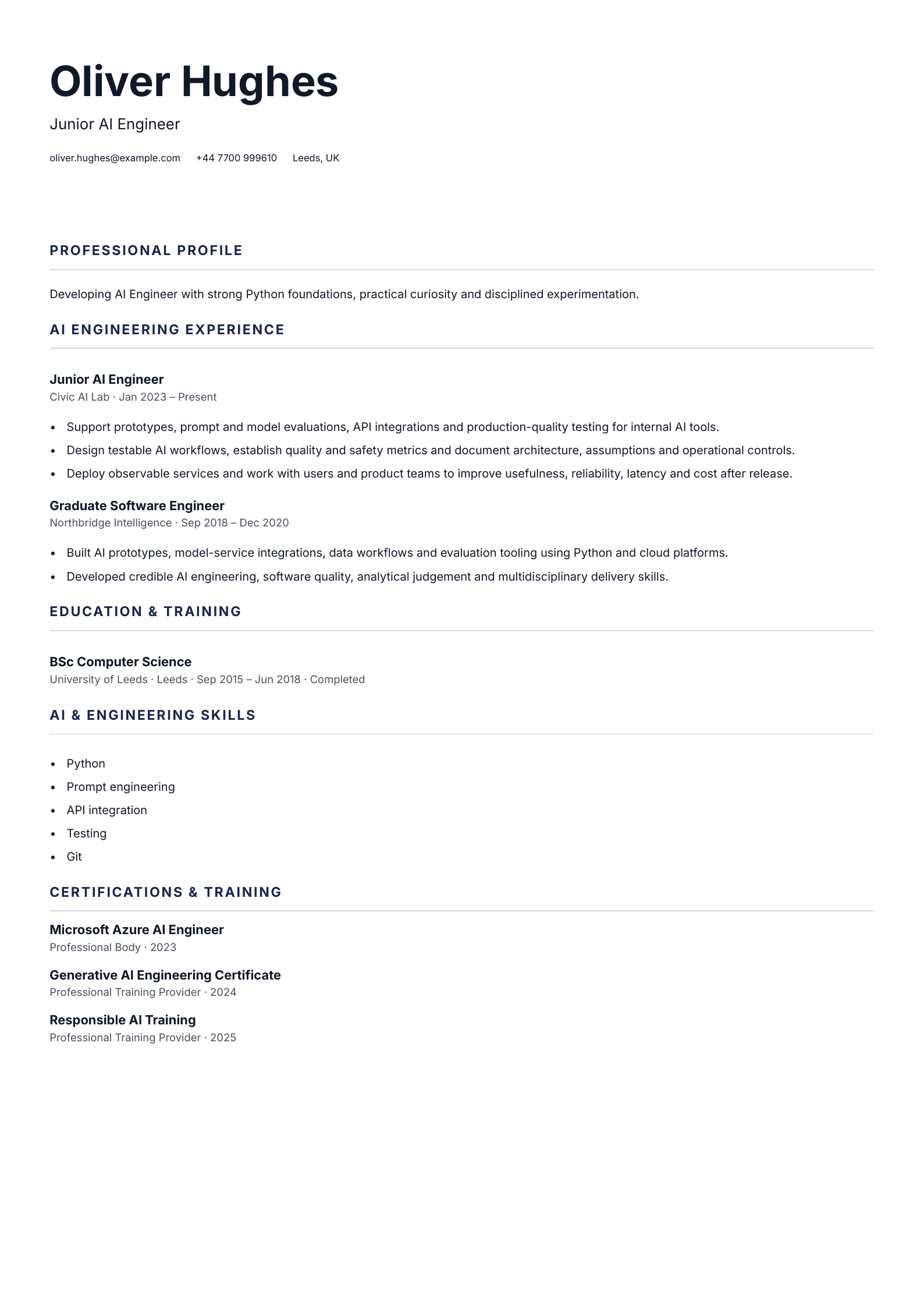 Junior AI Engineer CV template