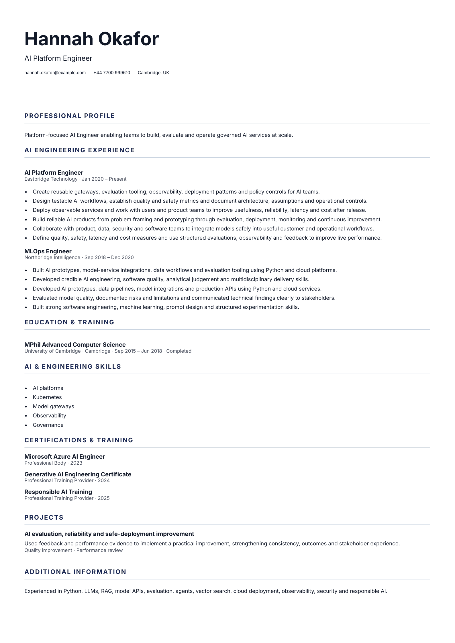 AI Platform Engineer CV template