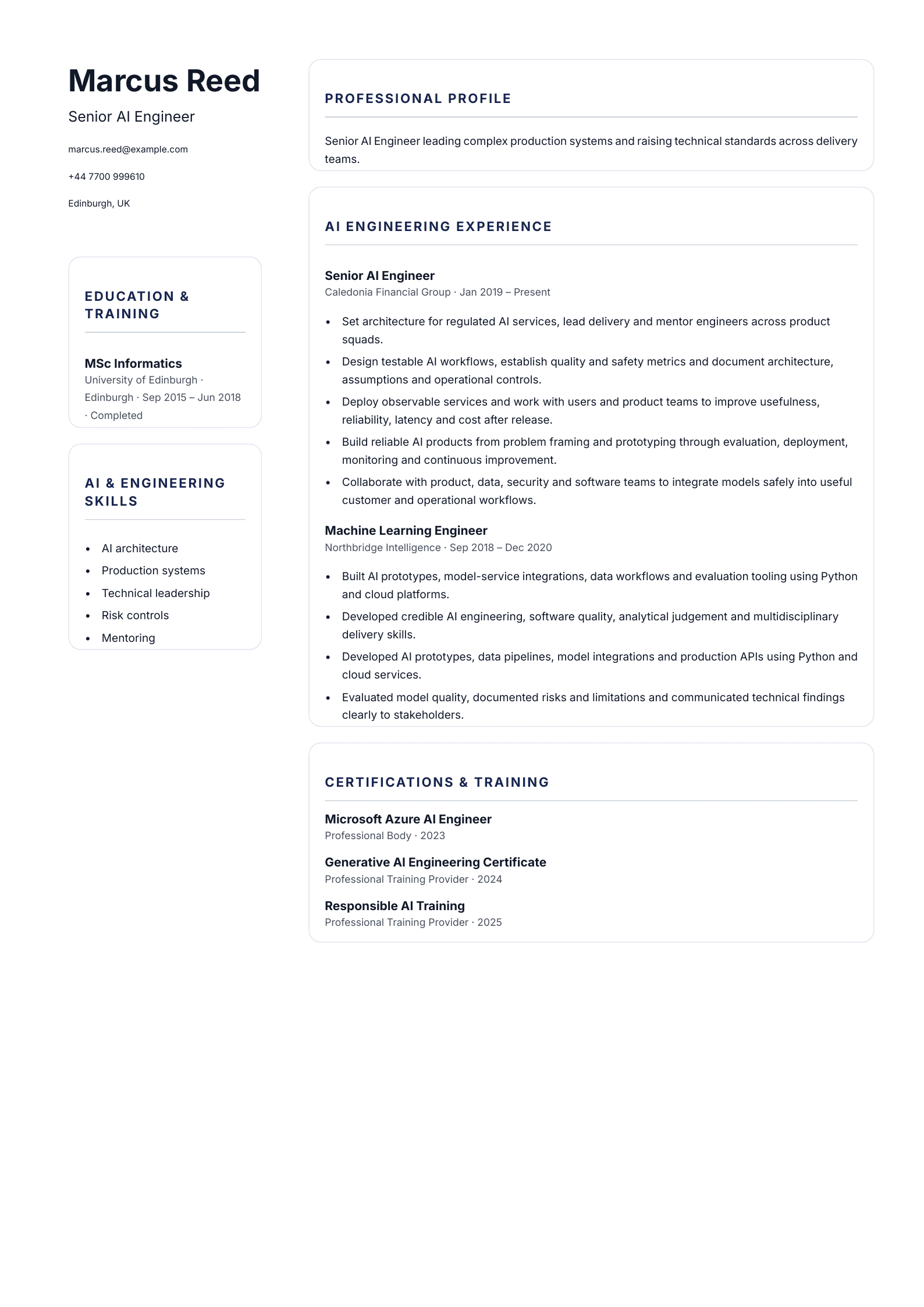 Senior AI Engineer CV template