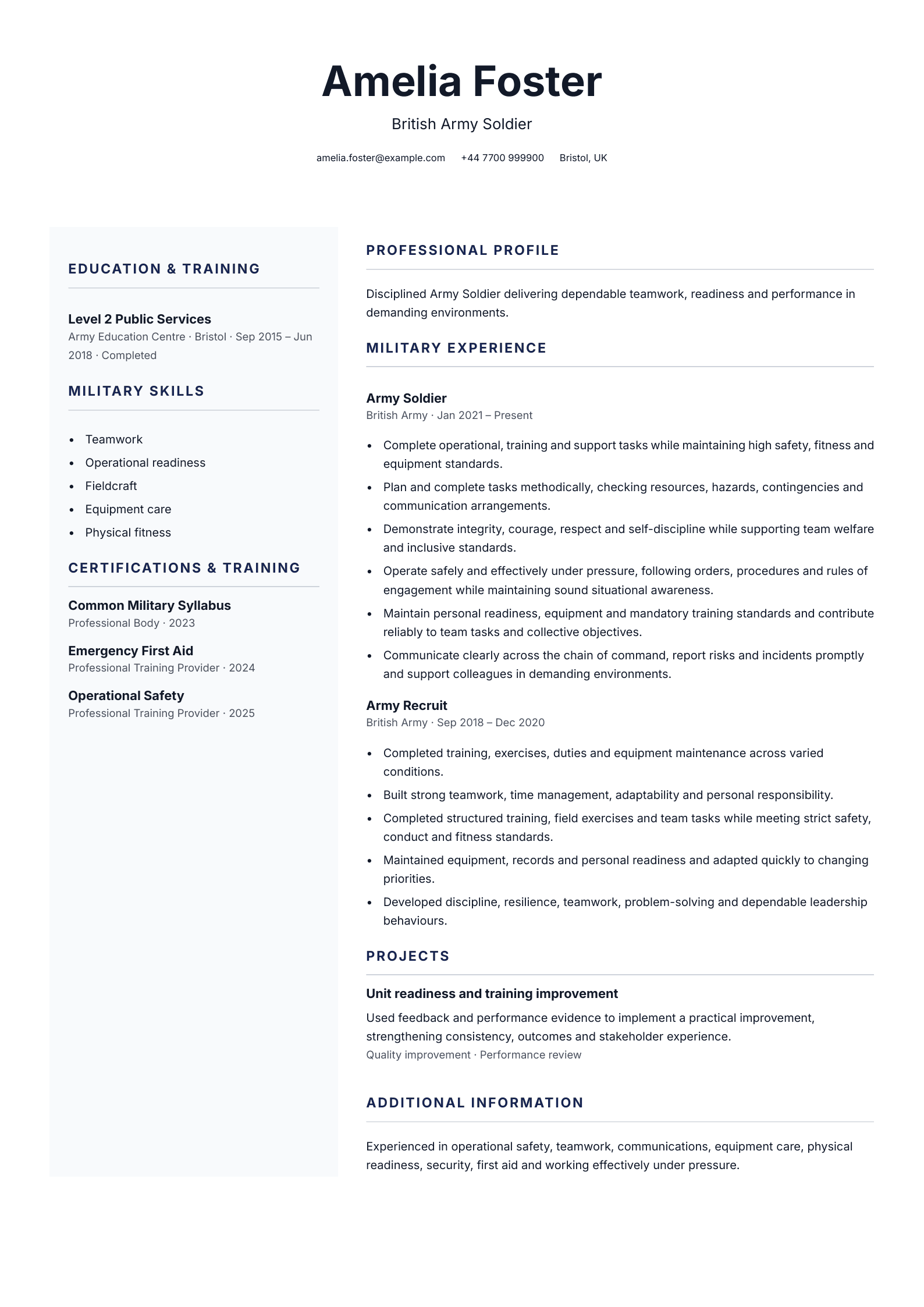Army soldier CV