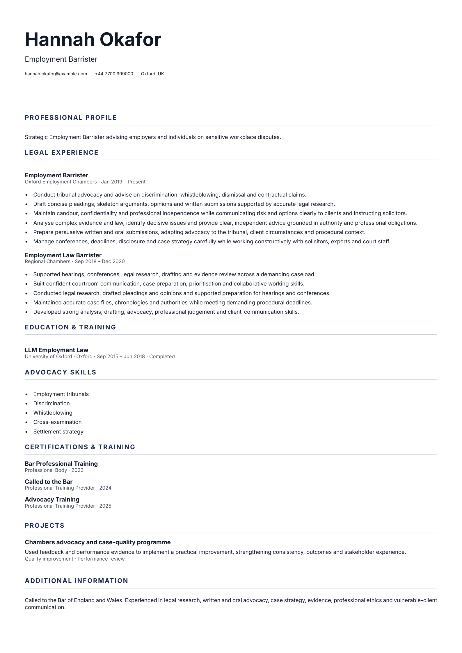 Employment Barrister CV template