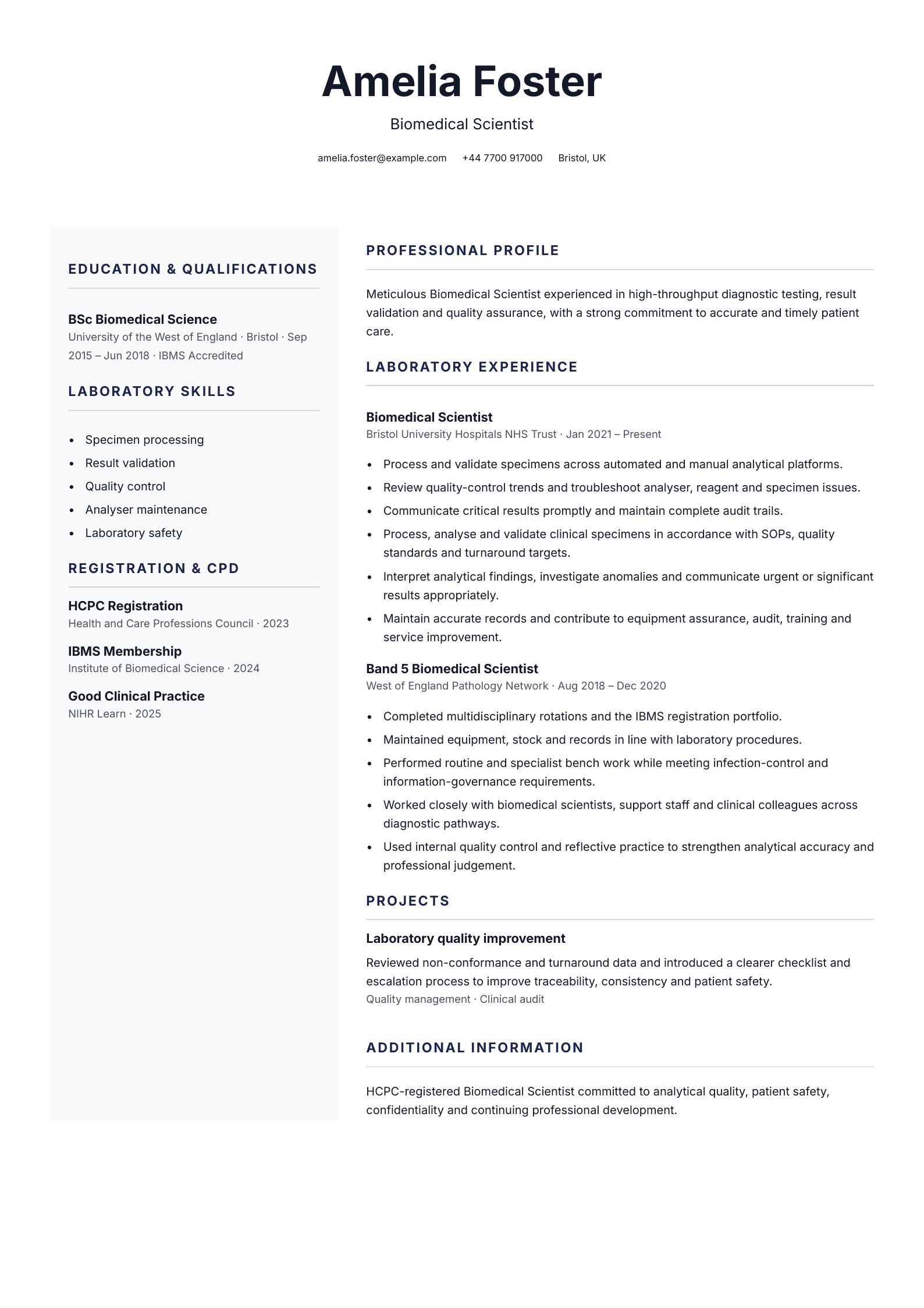 Biomedical scientist CV