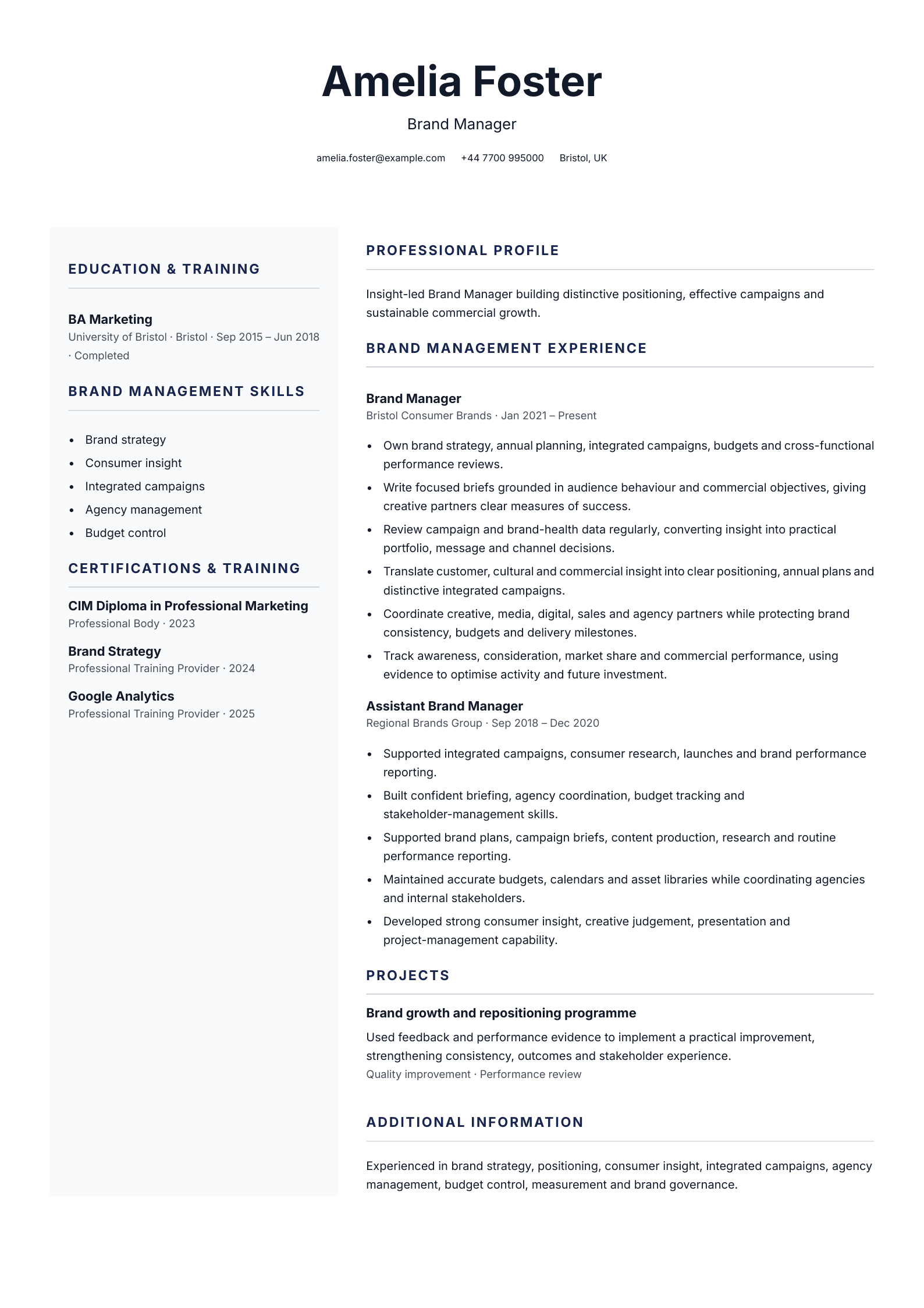 Brand manager CV