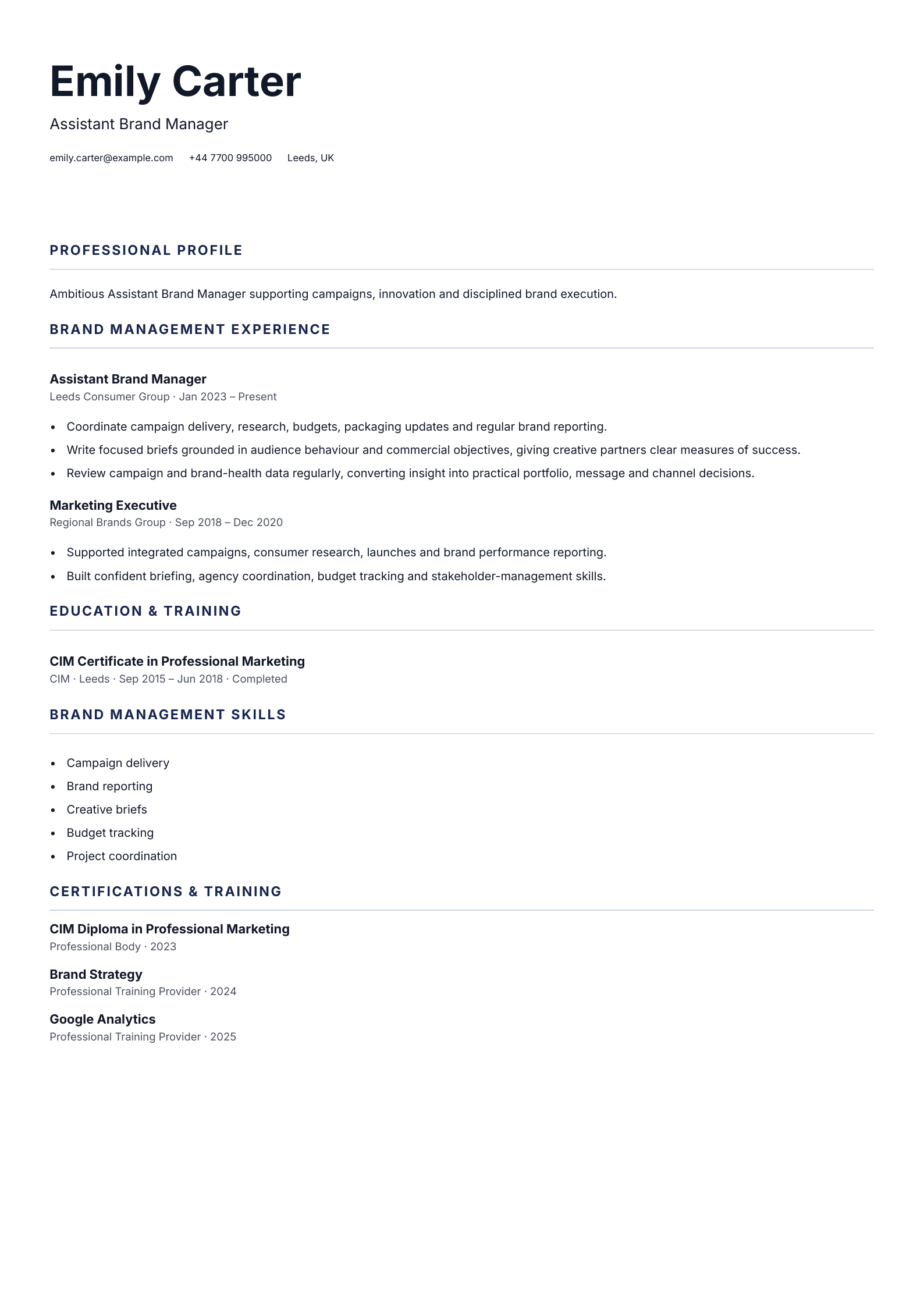 Assistant Brand Manager CV template