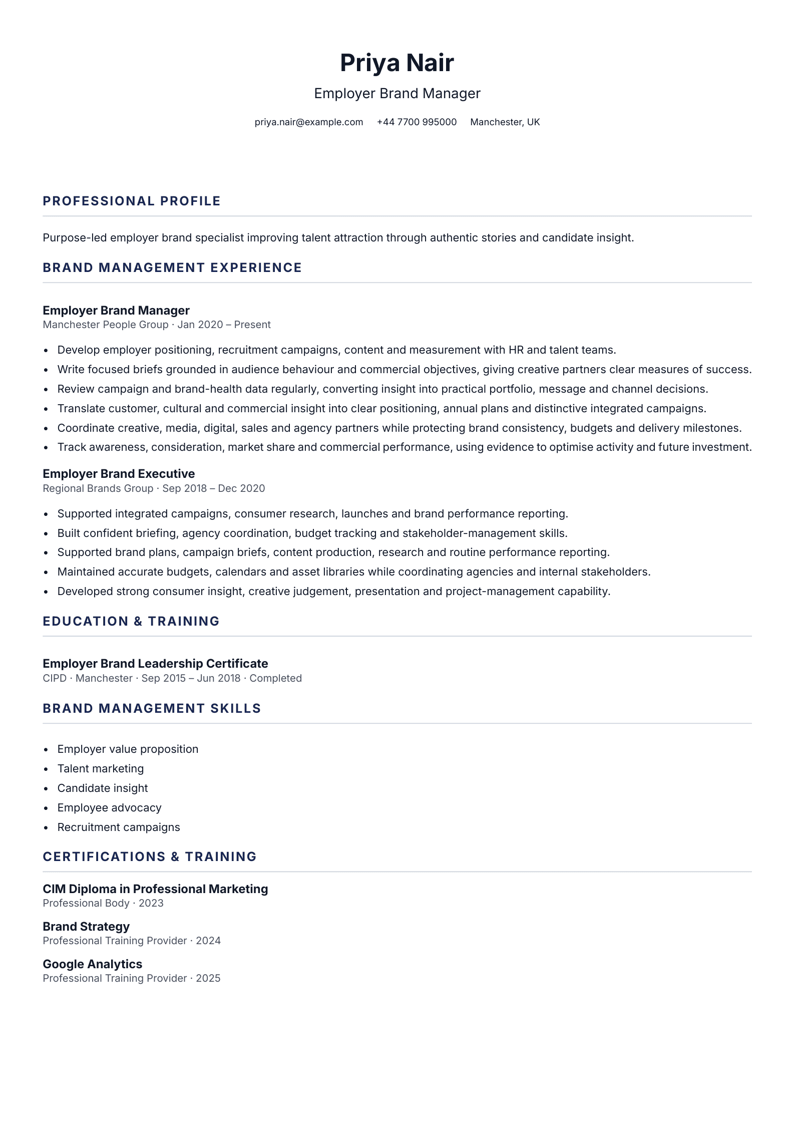 Employer Brand Manager CV template