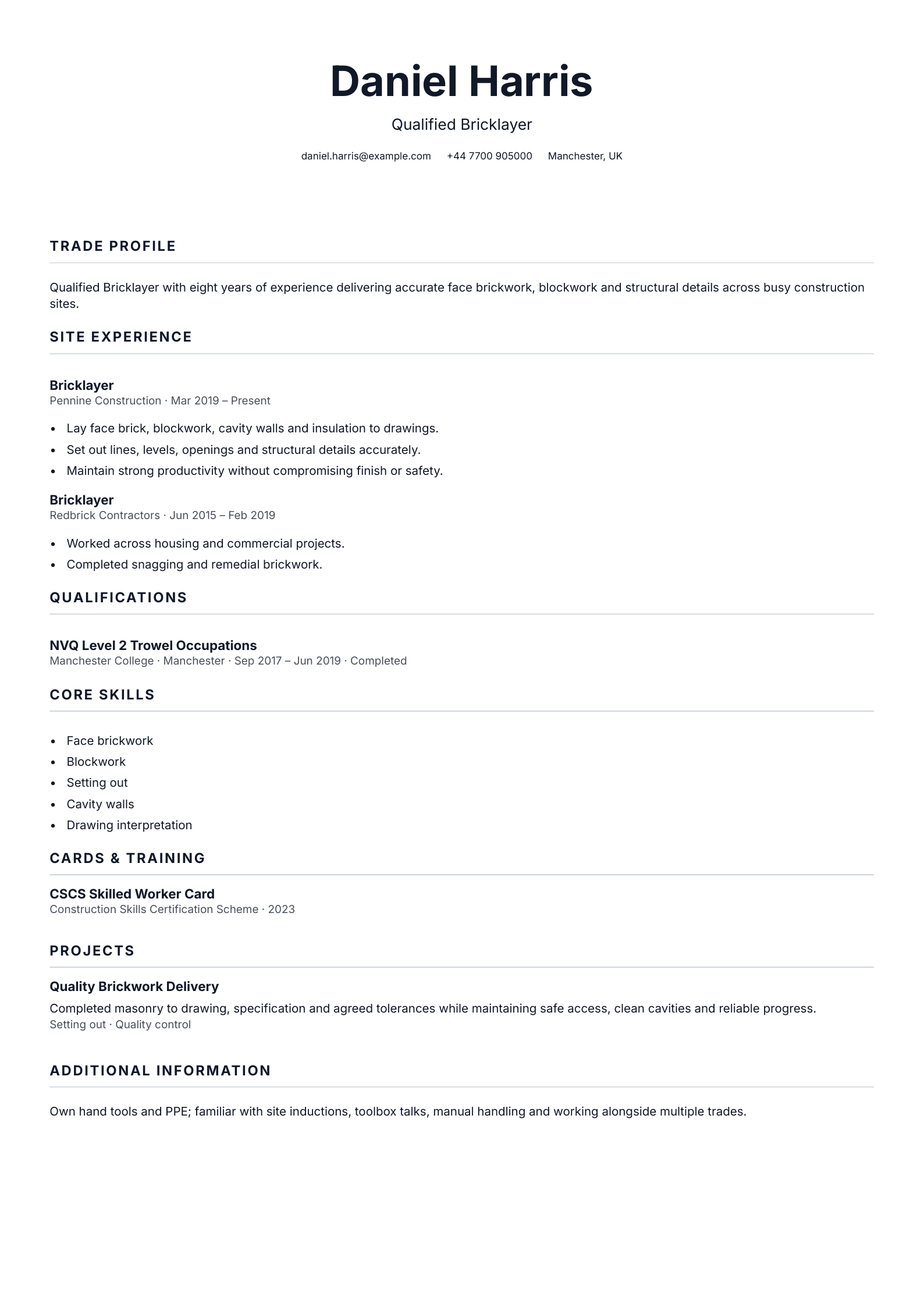 Bricklayer CV