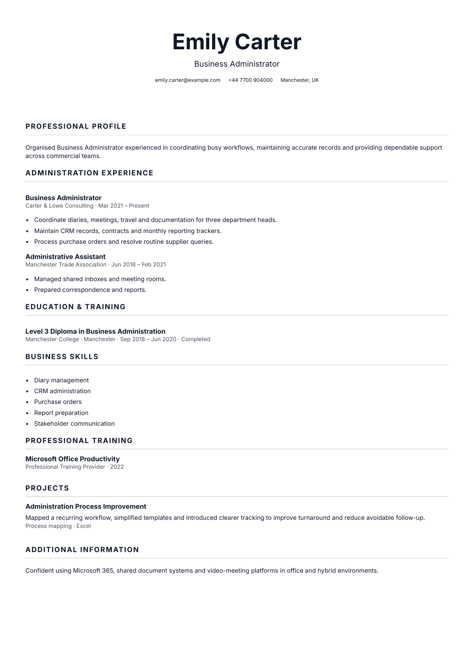 Business administrator CV
