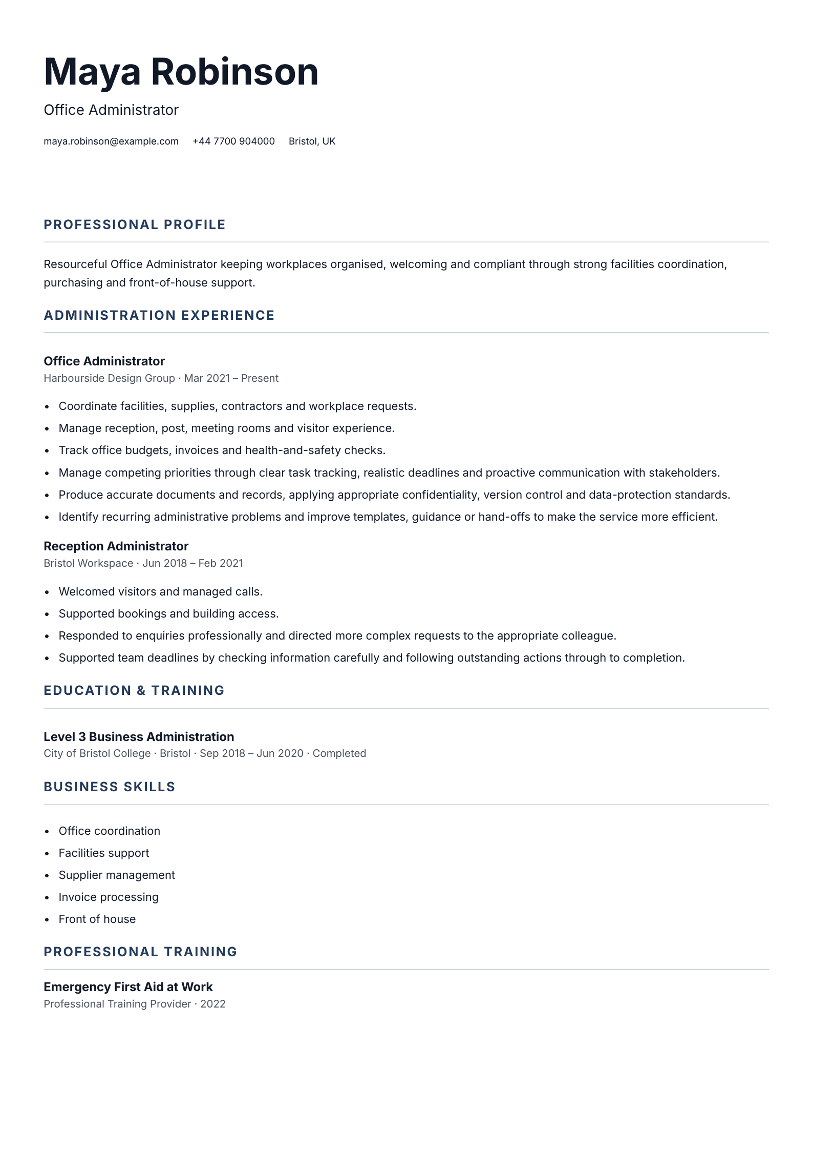 Office Administrator CV template