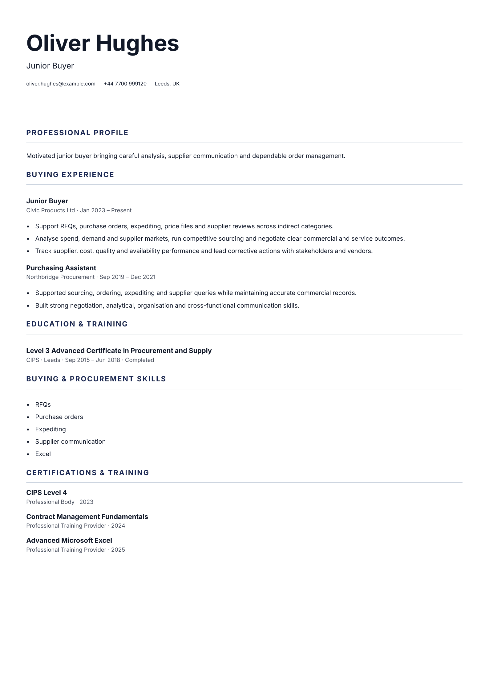 Junior Buyer CV template
