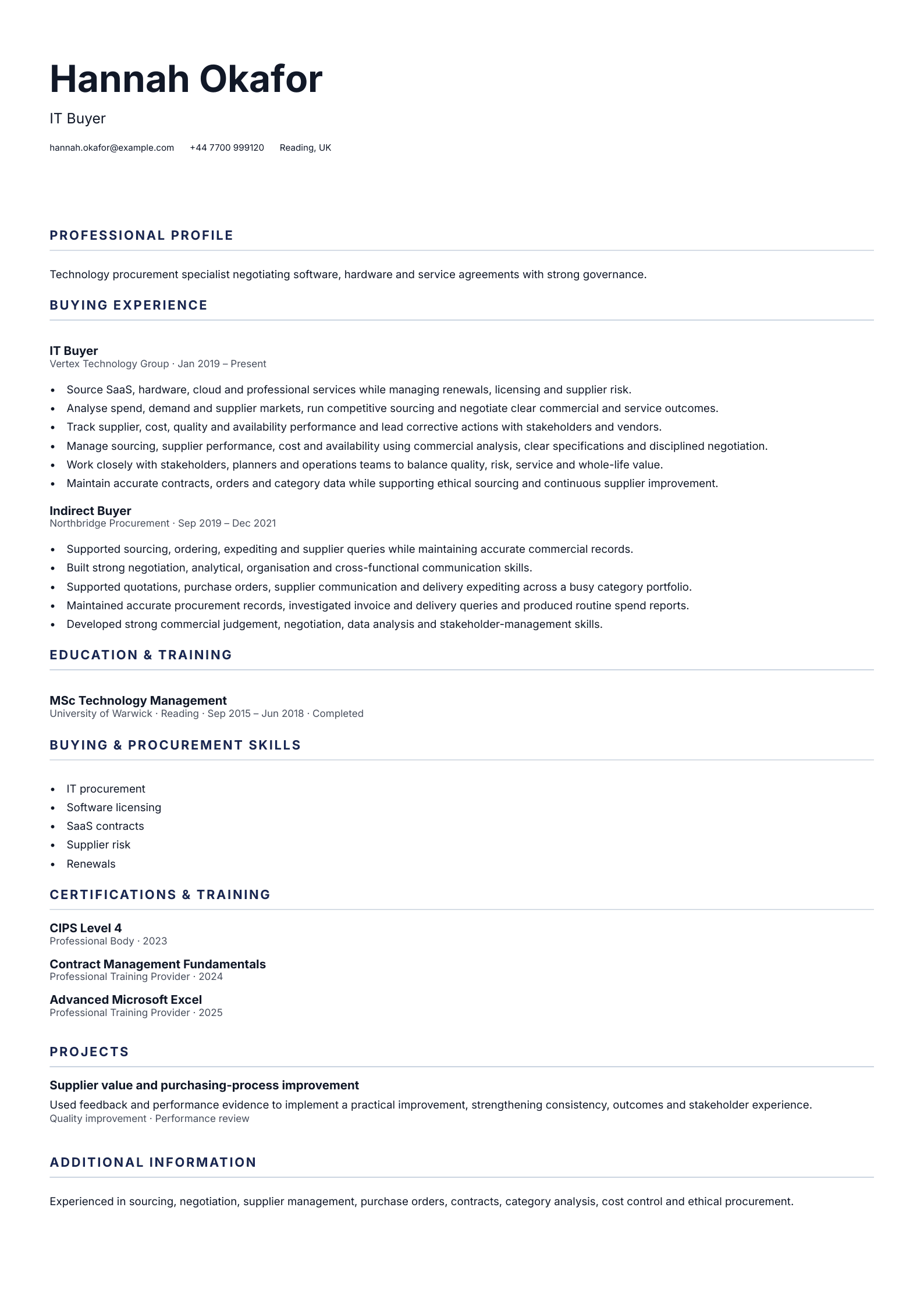 IT Buyer CV template