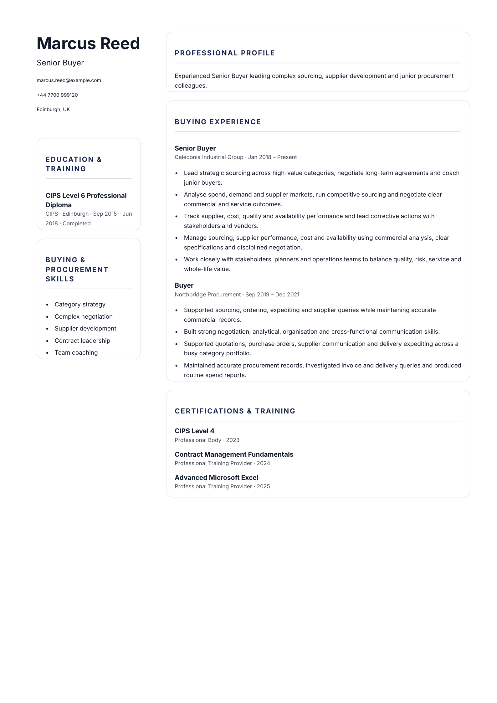 Senior Buyer CV template