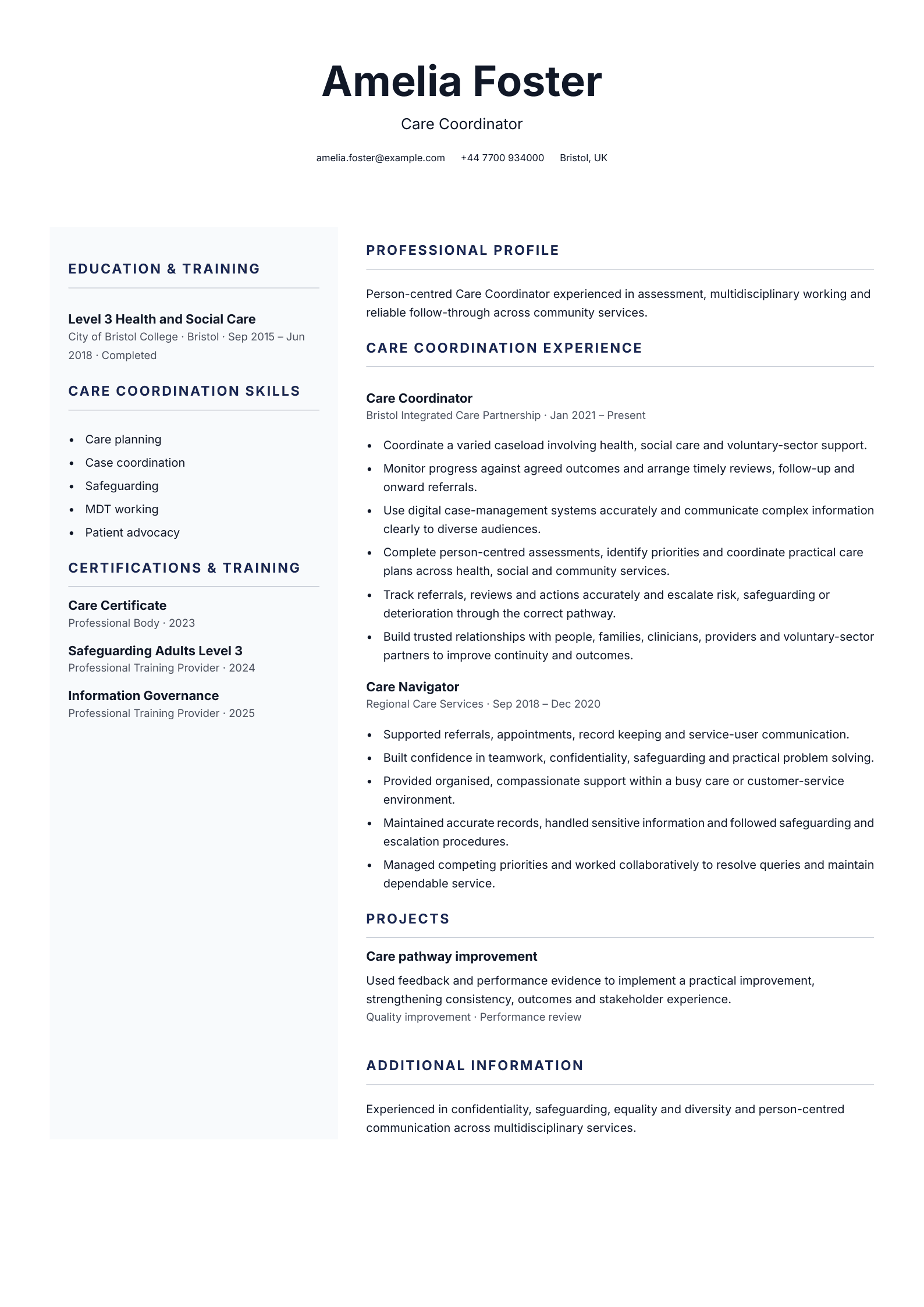 Care coordinator CV
