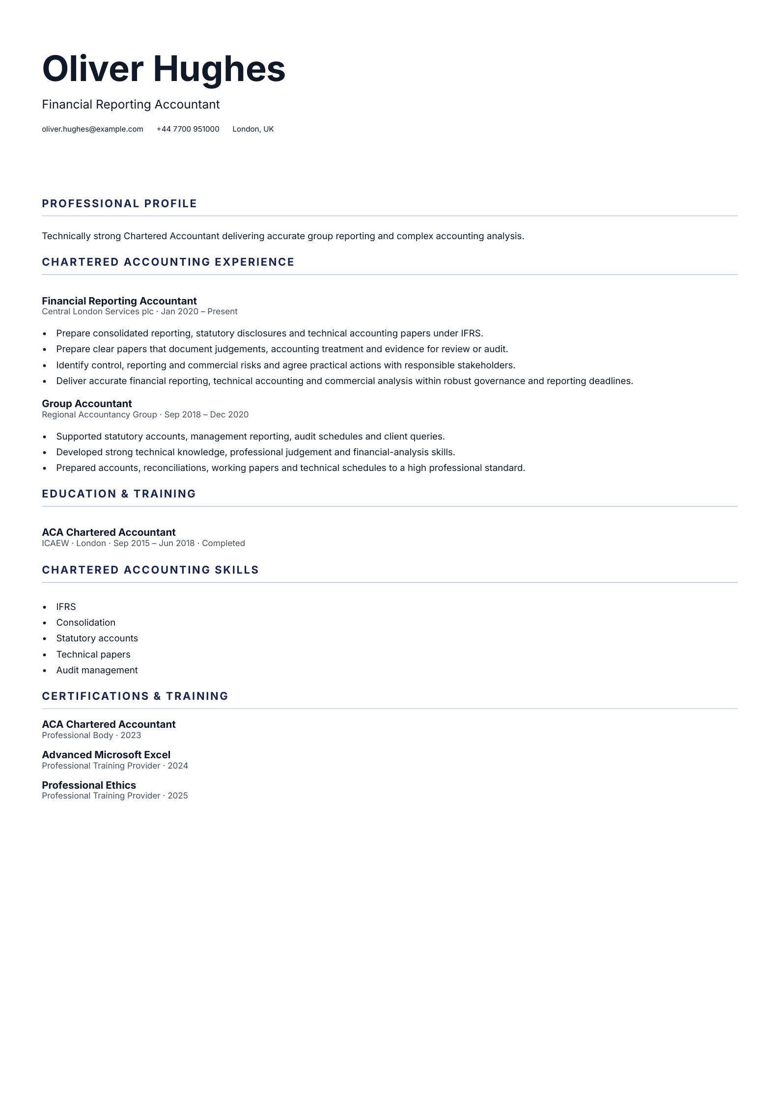 Financial Reporting Accountant CV template
