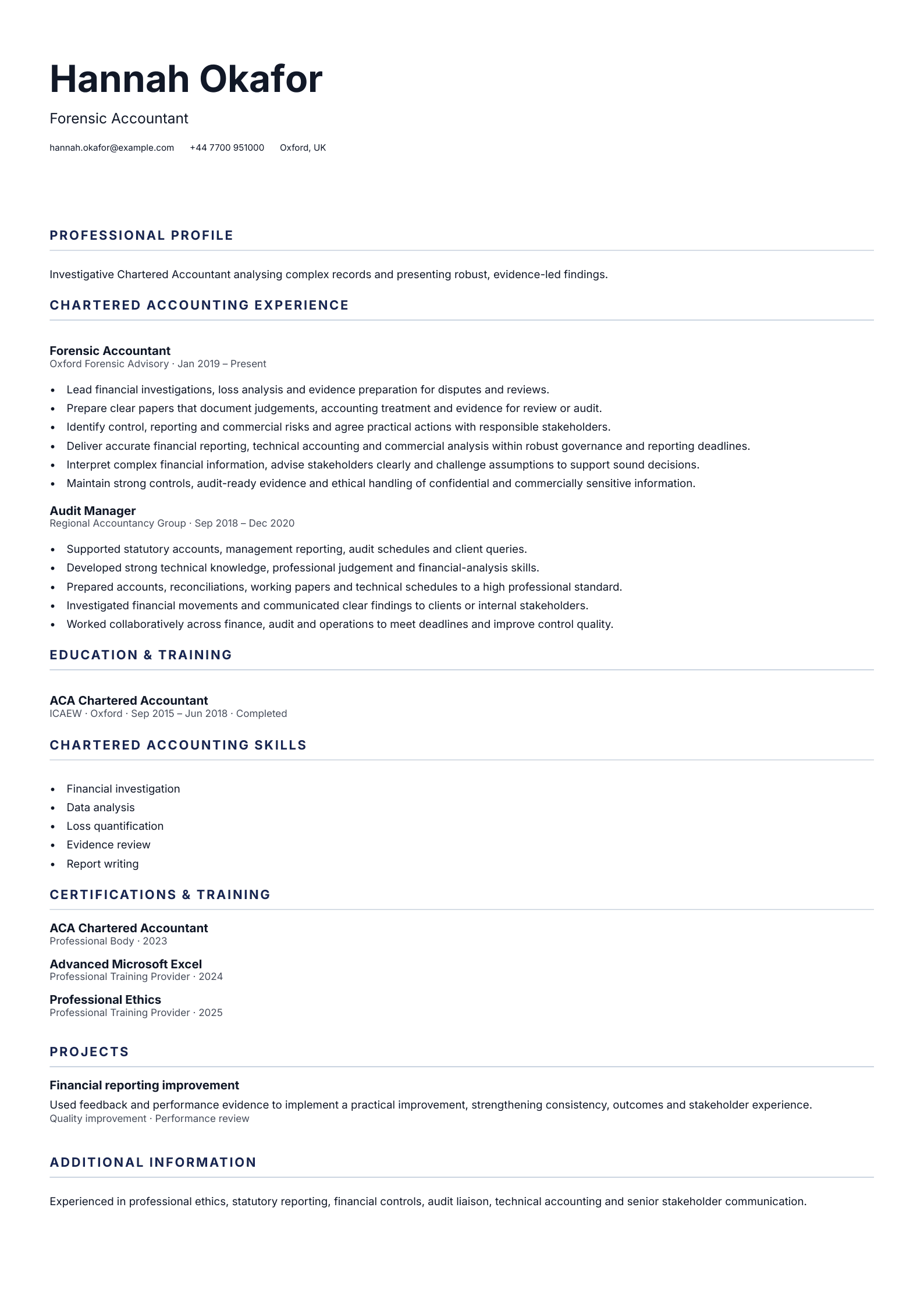Forensic Accountant CV template