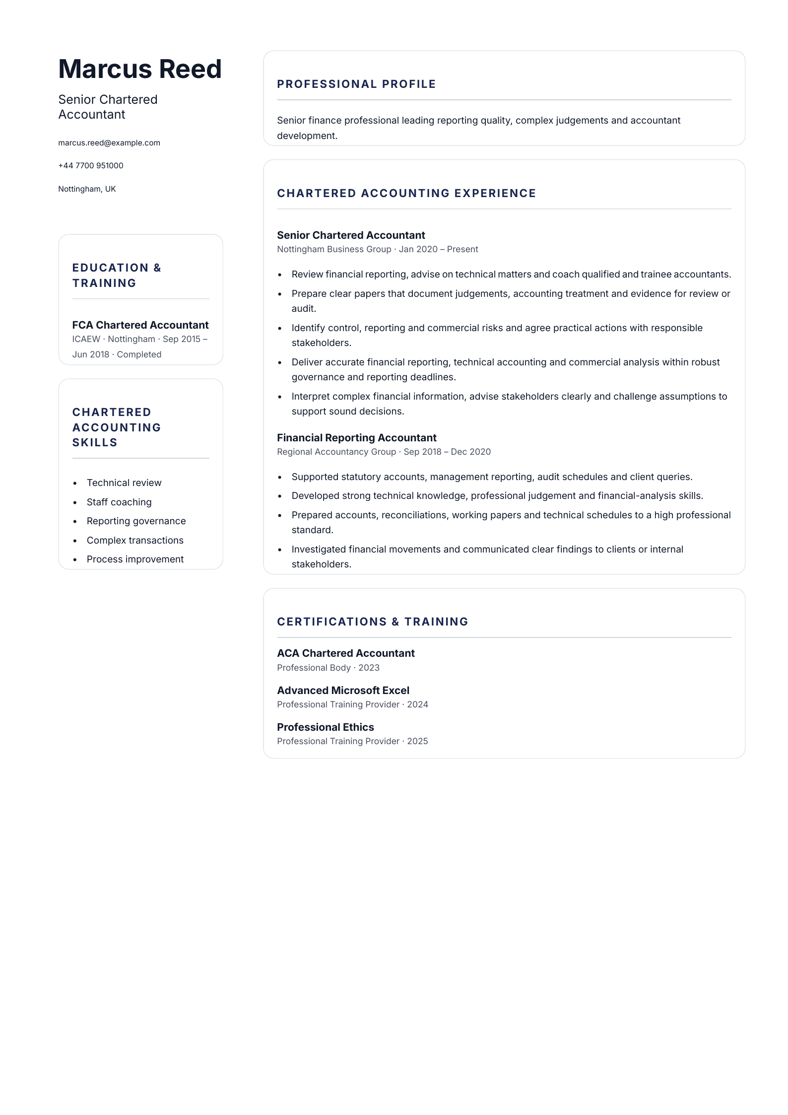 Senior Chartered Accountant CV template
