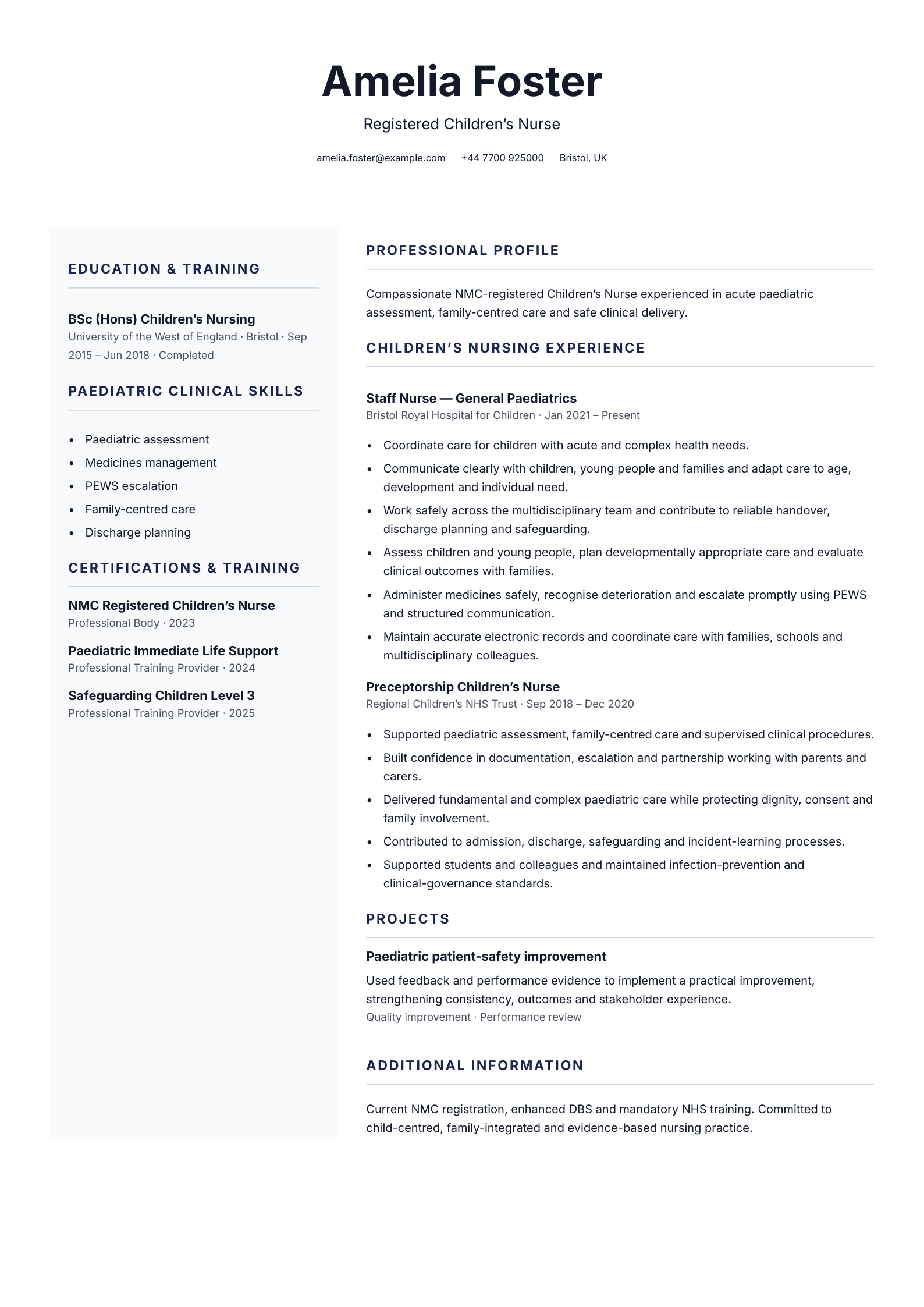 Children’s nurse CV