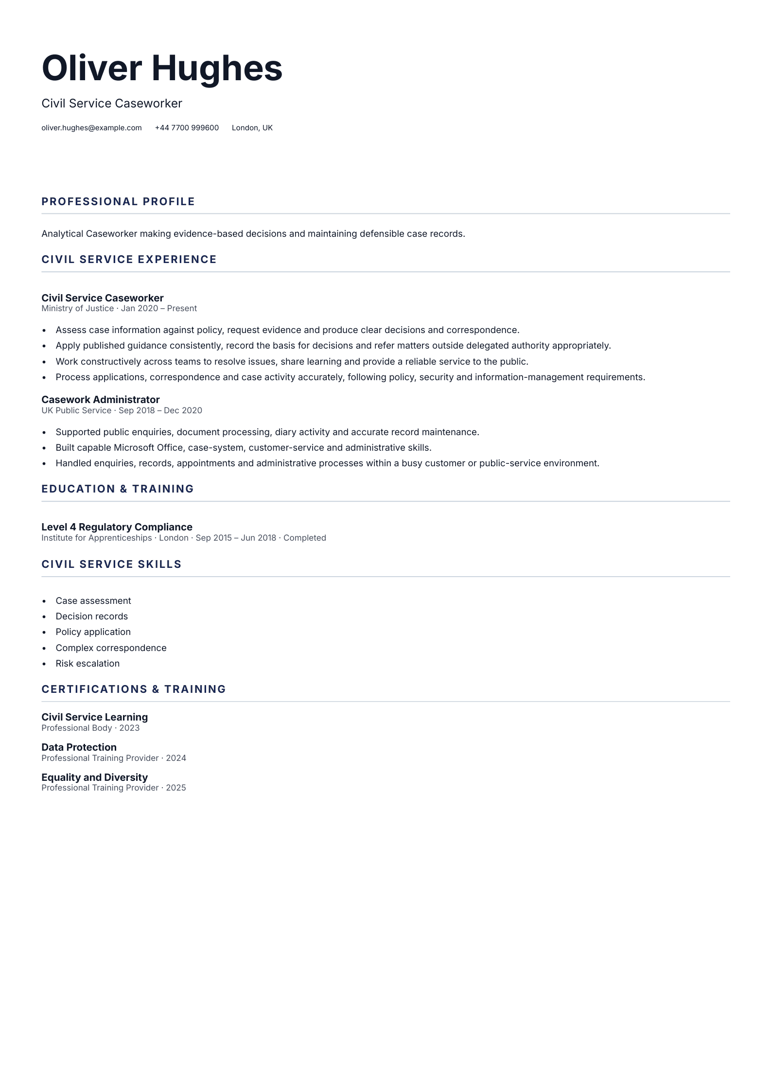 Civil Service Caseworker CV template