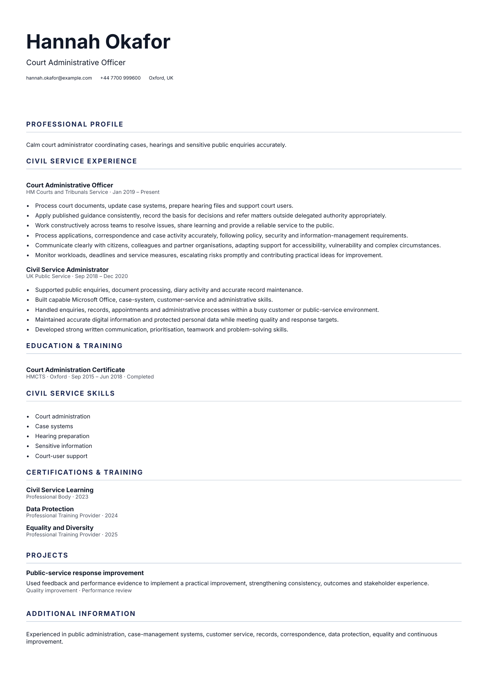 Court Administrative Officer CV template