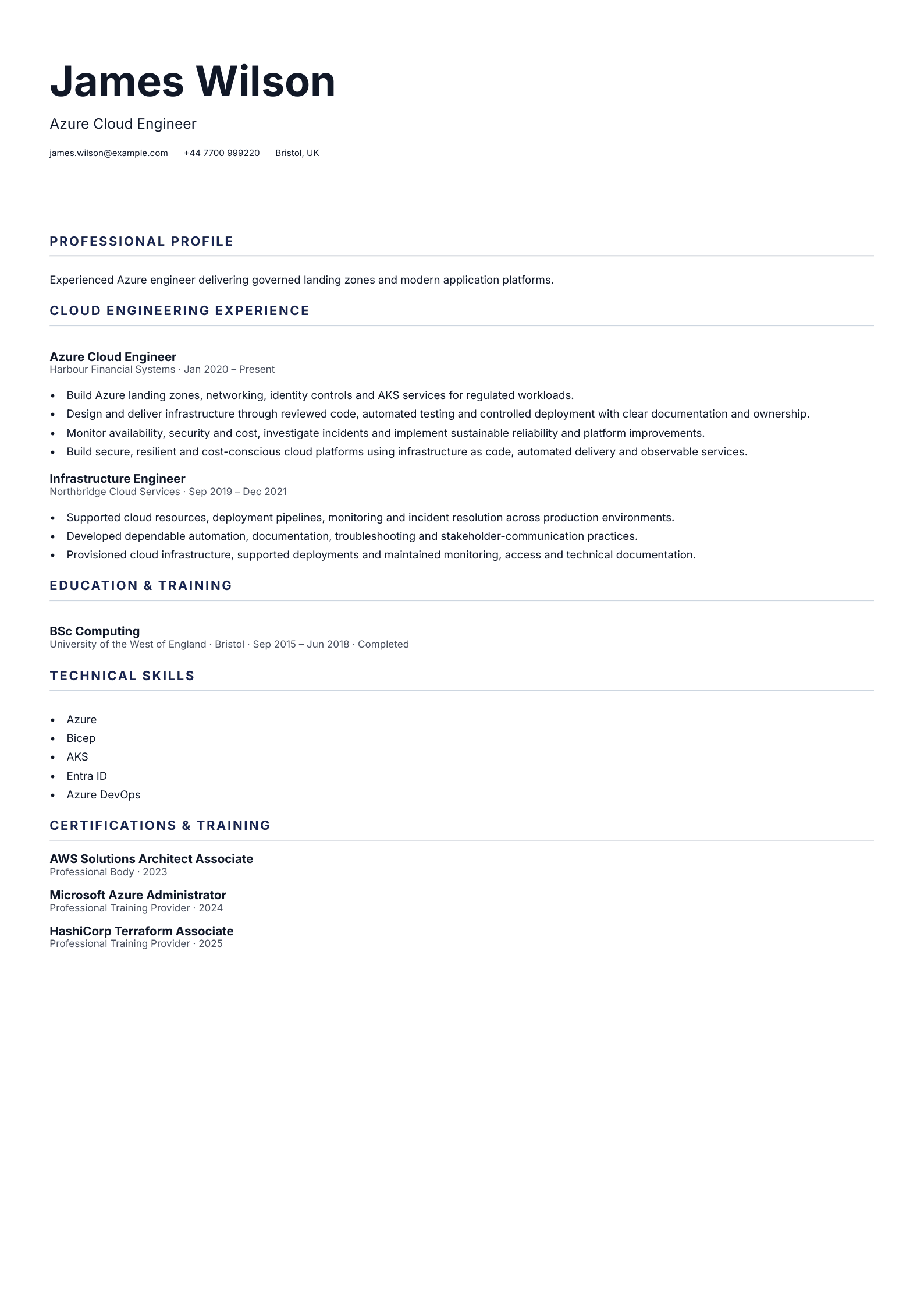 Azure Cloud Engineer CV template