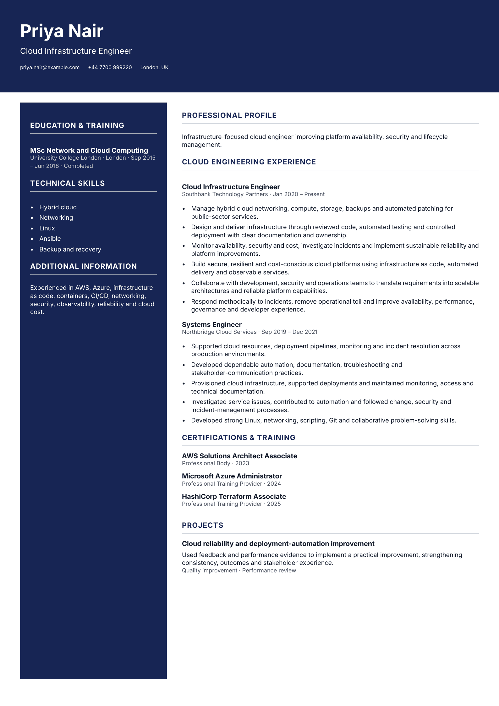 Cloud Infrastructure Engineer CV template