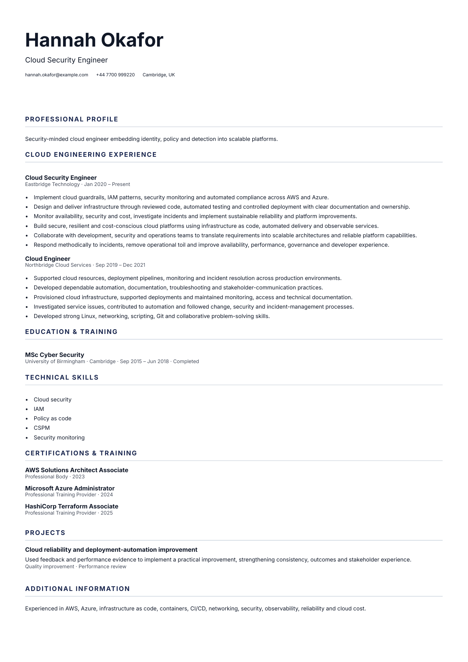 Cloud Security Engineer CV template