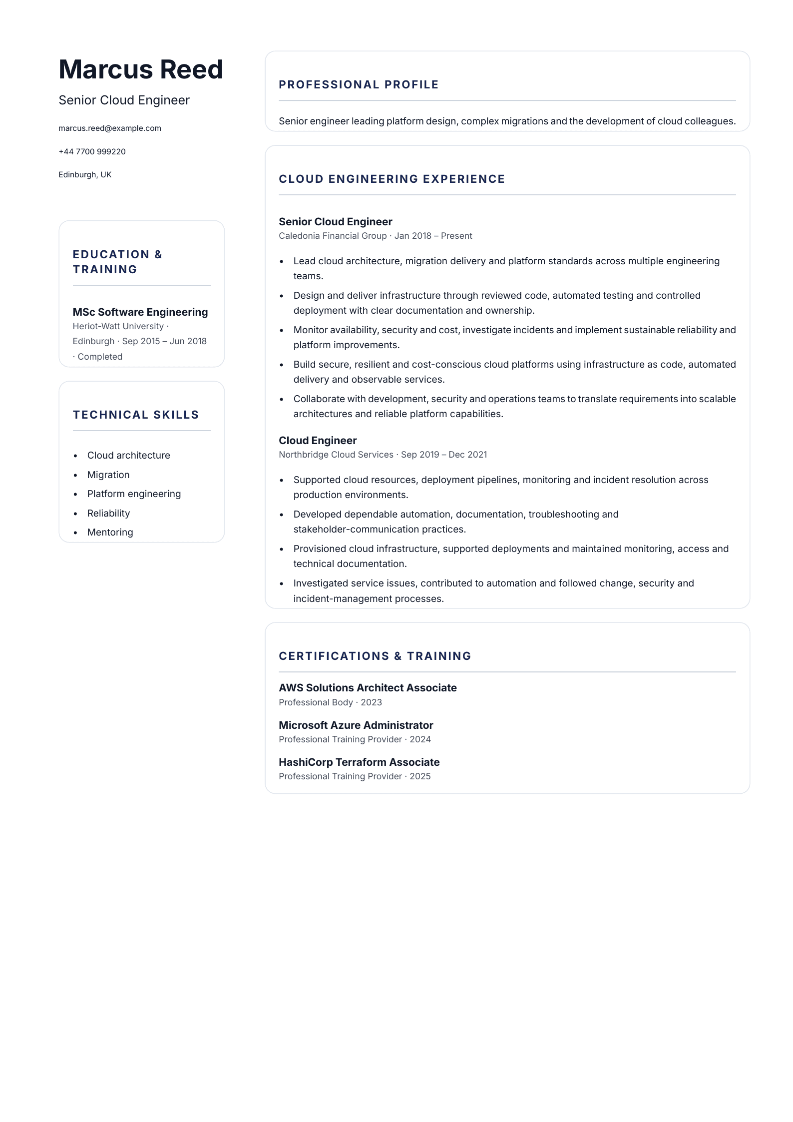 Senior Cloud Engineer CV template