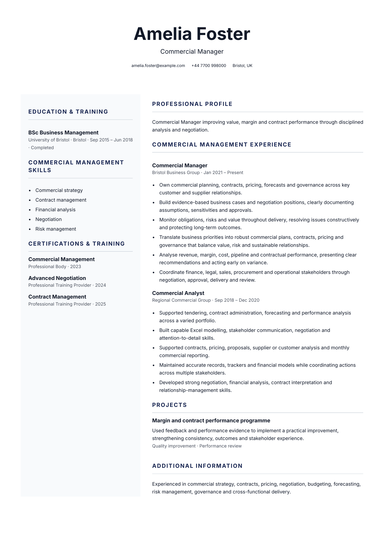 Commercial manager CV
