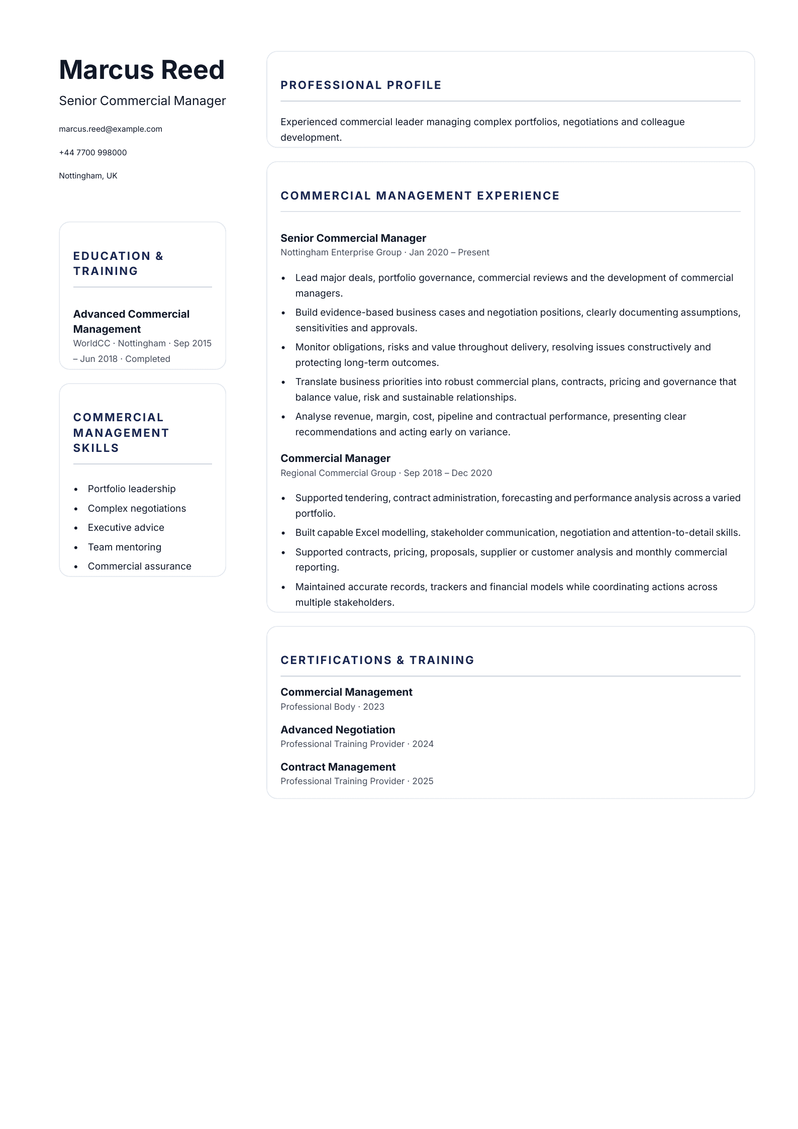 Senior Commercial Manager CV template