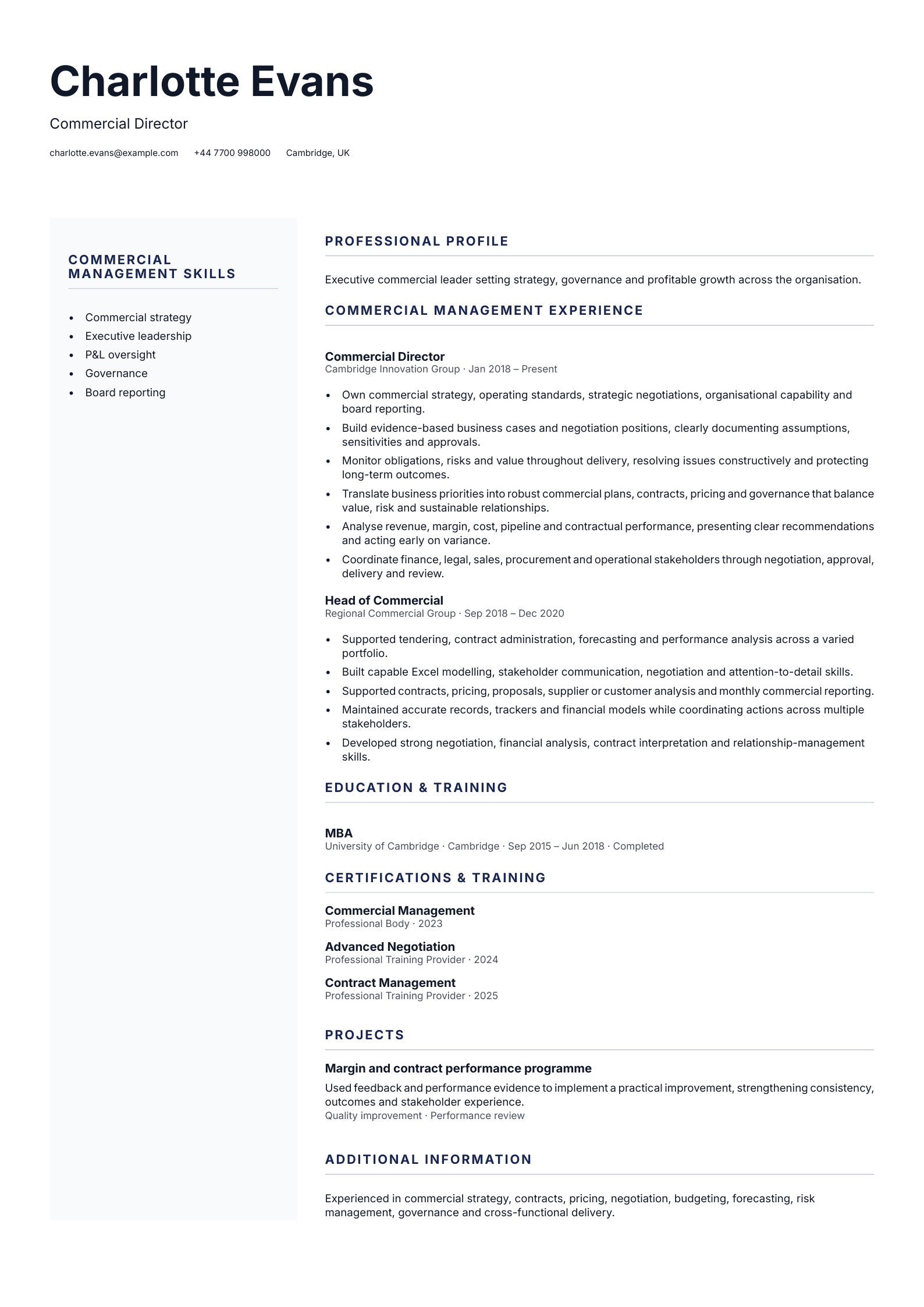 Commercial Director CV template