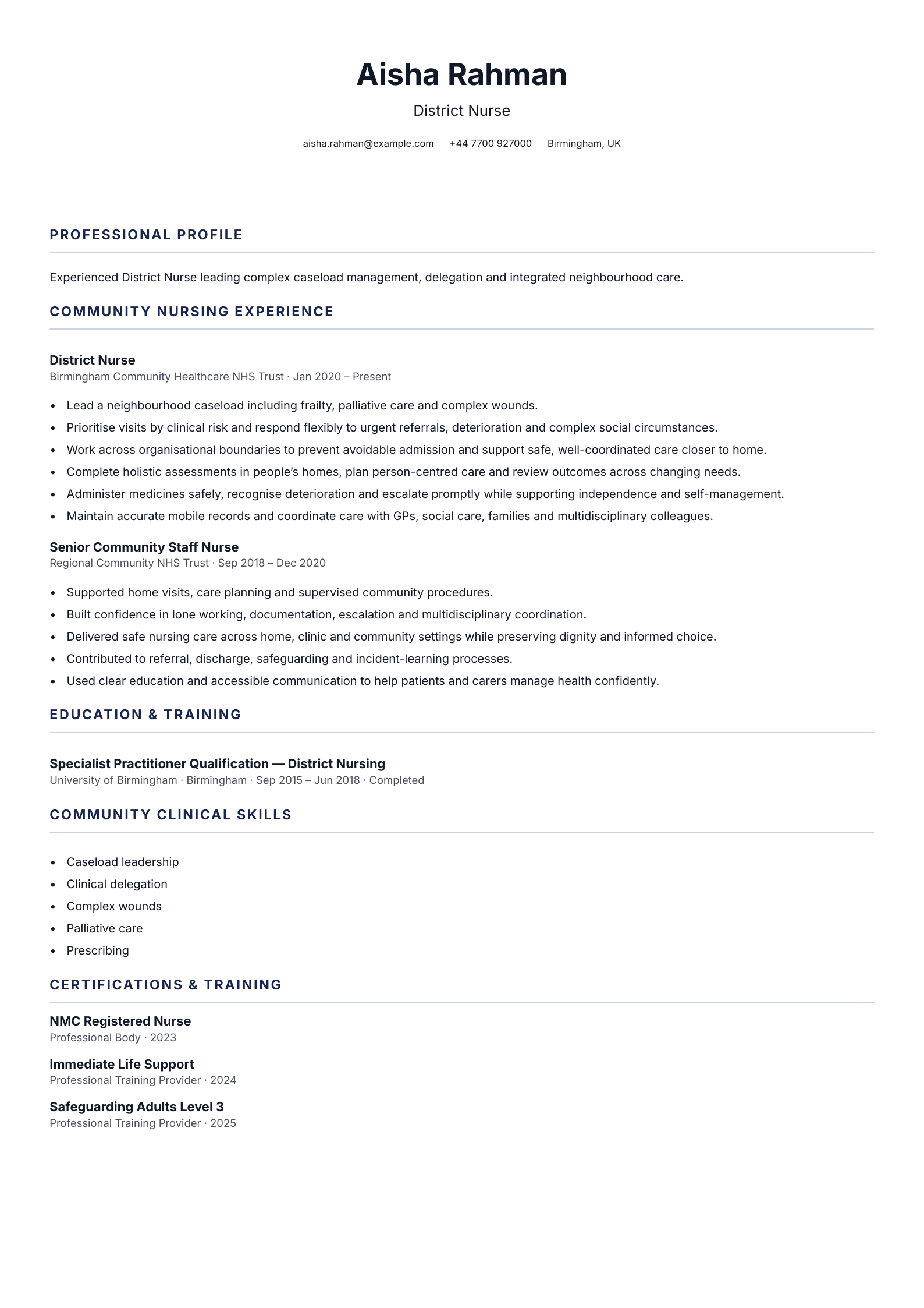 District Nurse CV template
