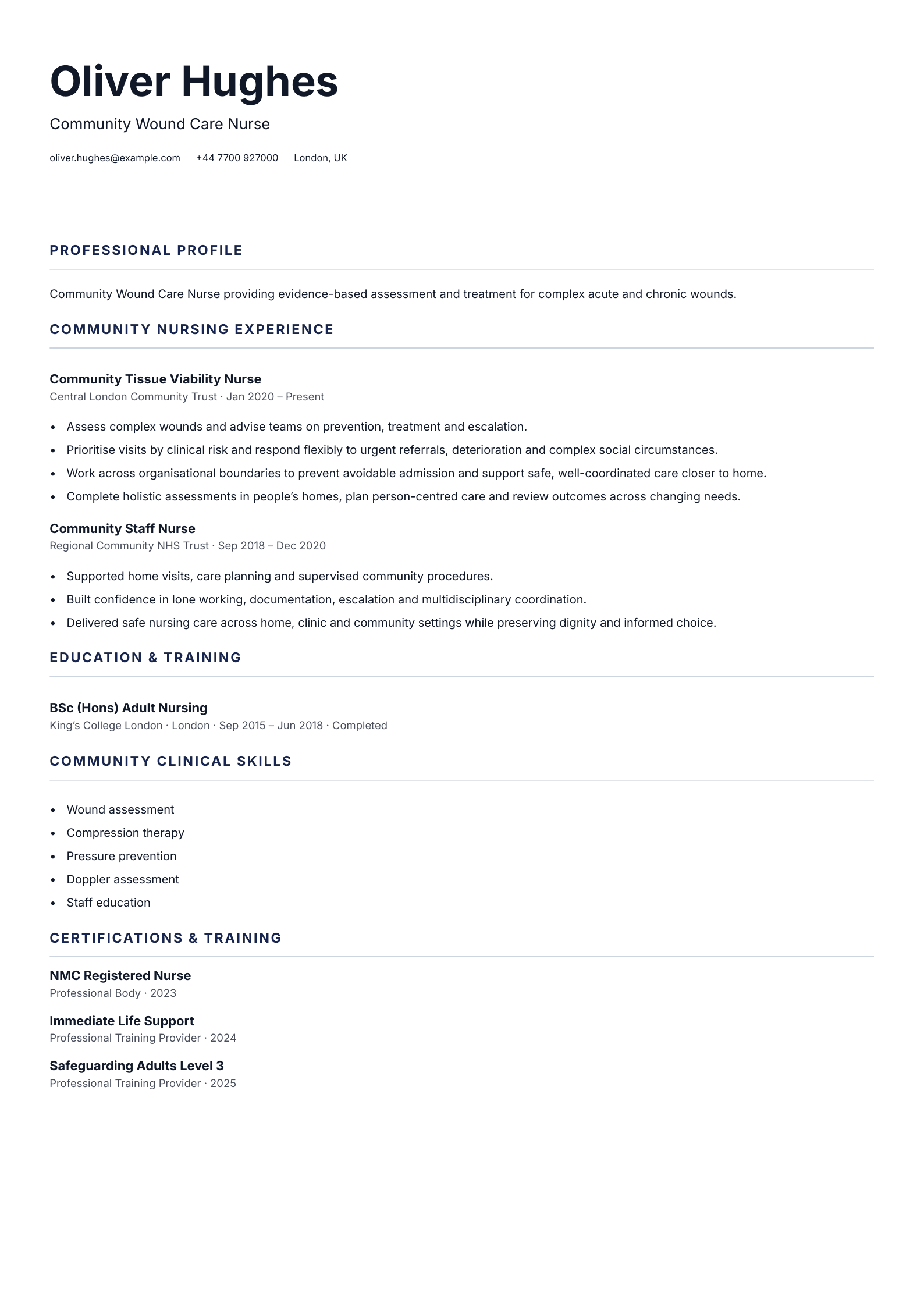 Community Wound Care Nurse CV template