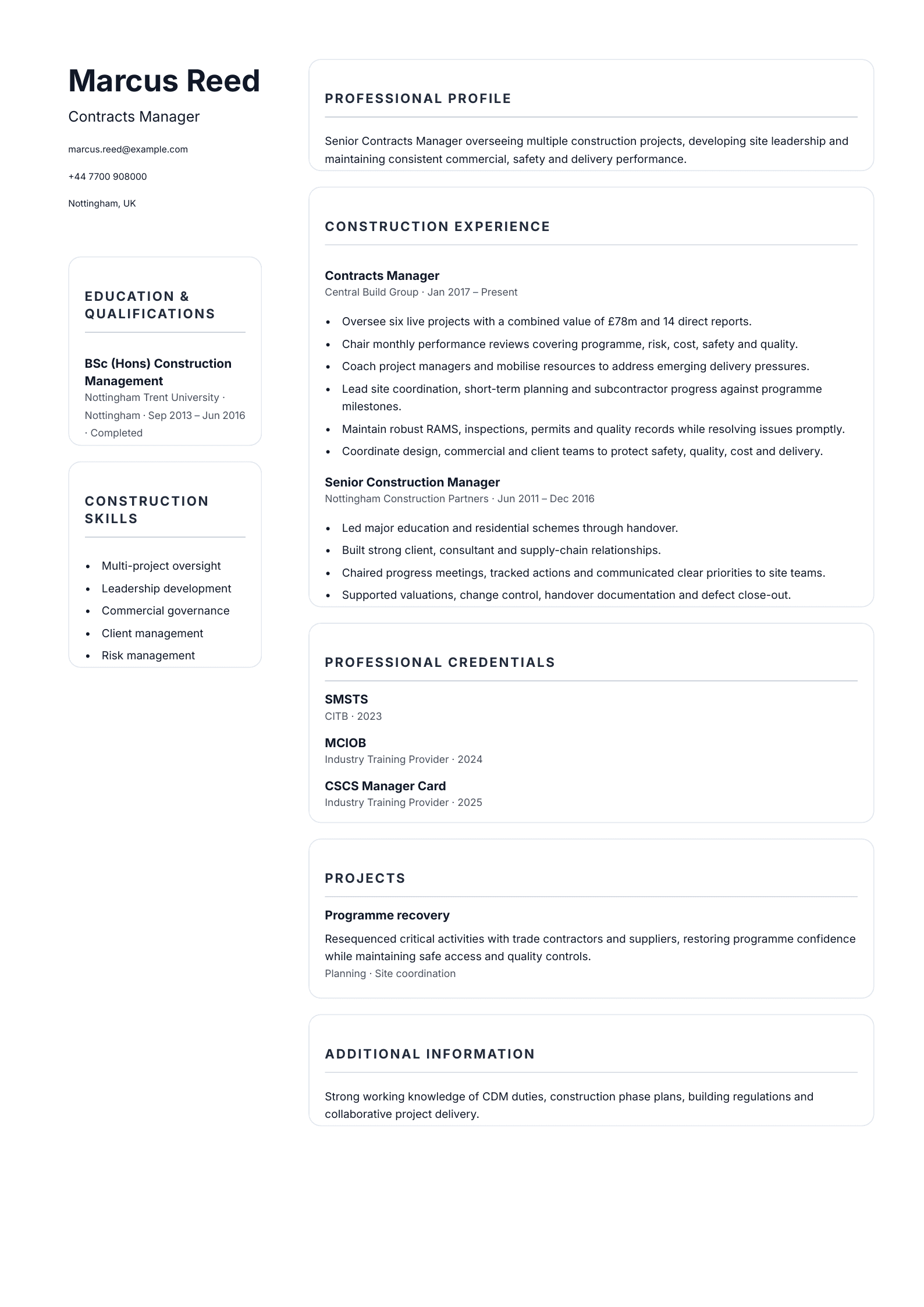 Contracts Manager CV template