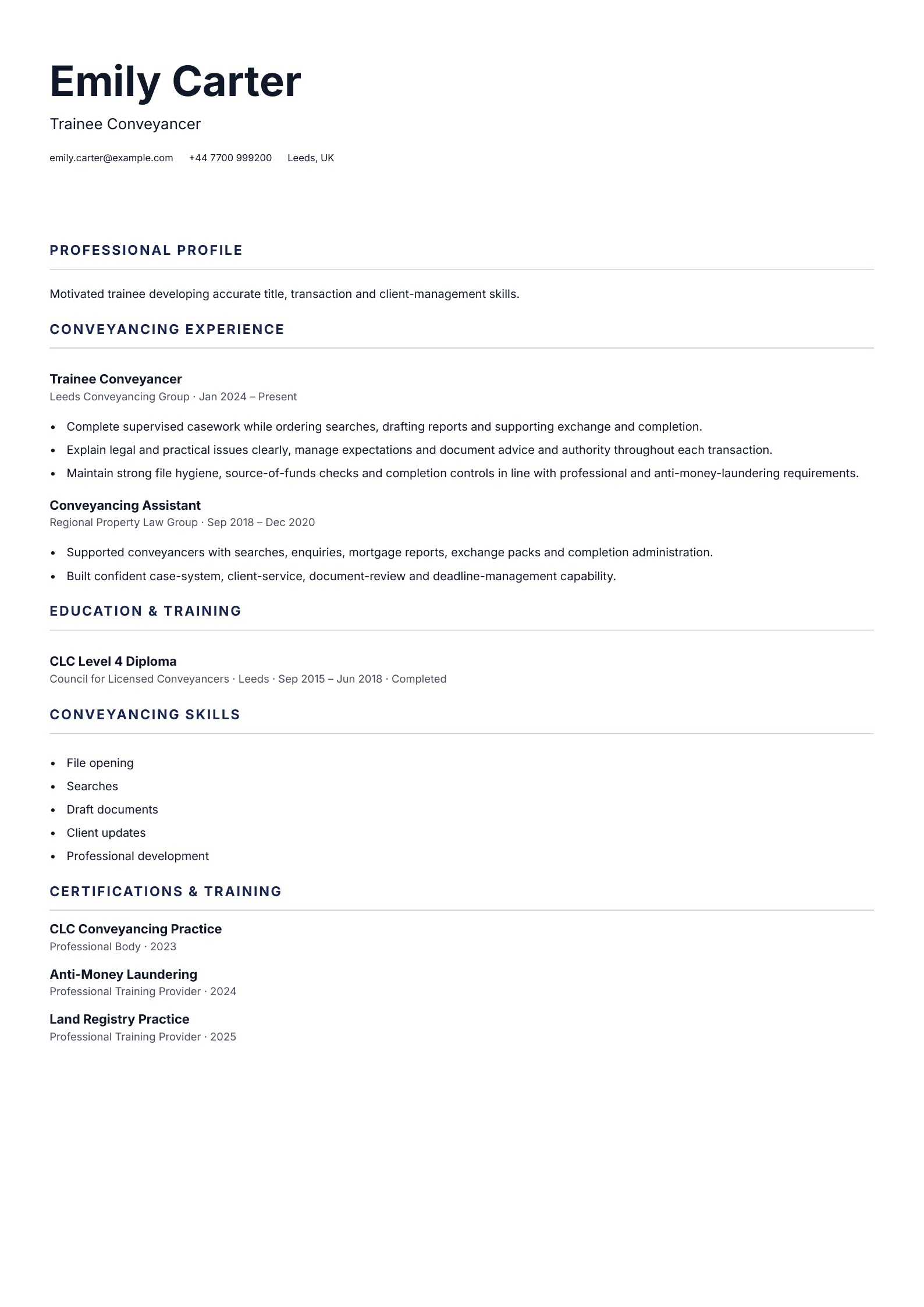 Trainee Conveyancer CV template