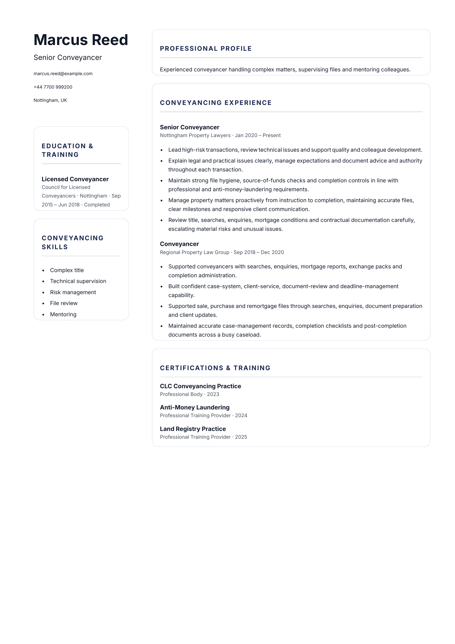 Senior Conveyancer CV template